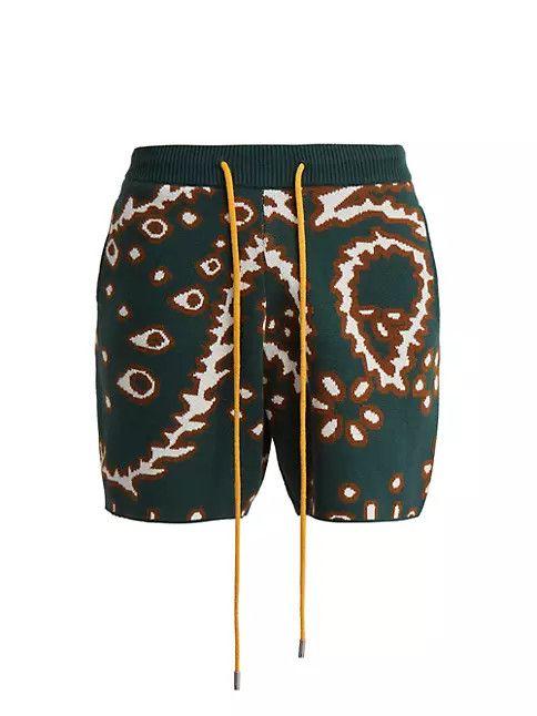 image of Rhude Os11X0124 Bandana Cotton-Blend Intarsia Shorts White & Green in White/Green, Men's (Size 32)