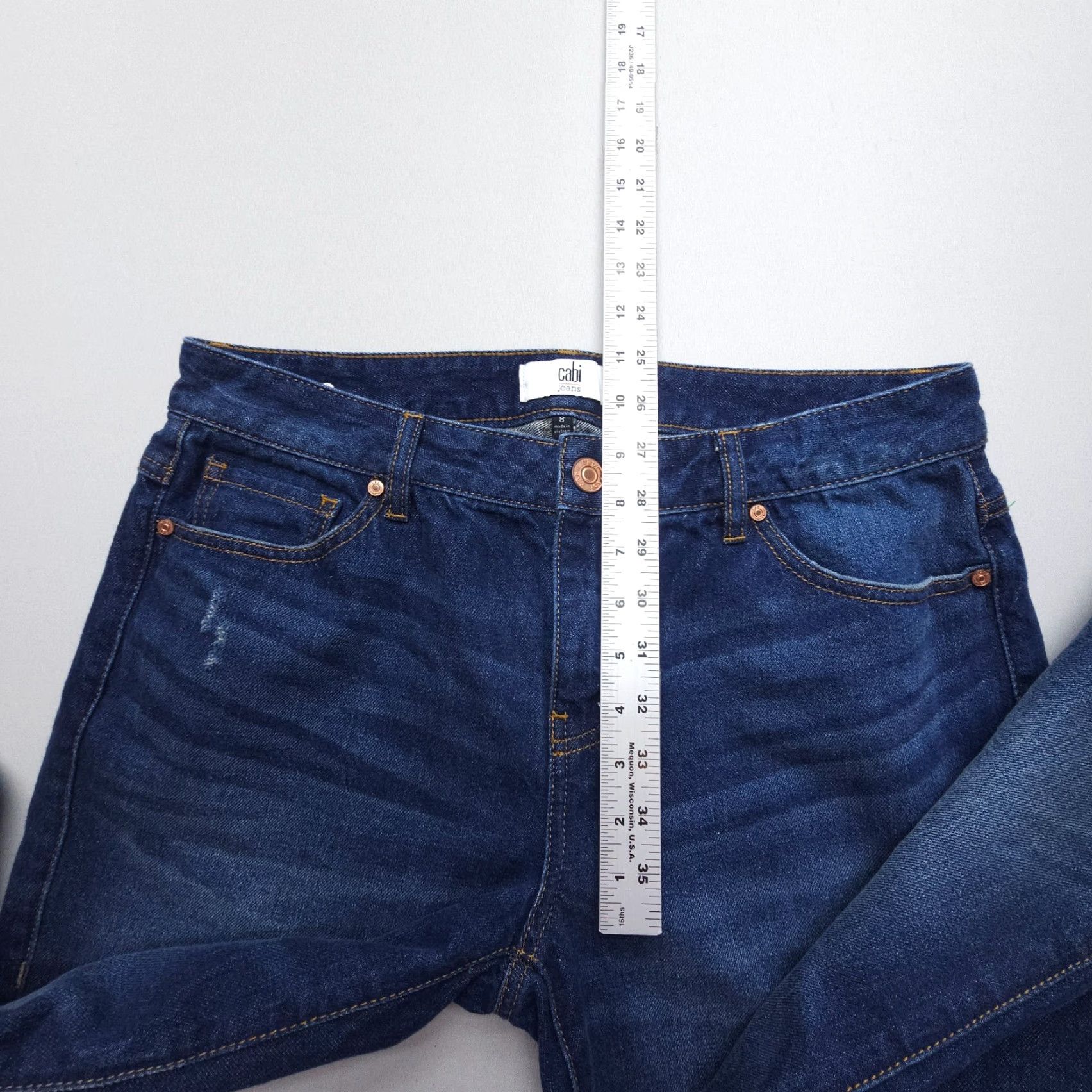 Vintage Cabi Malibu Jeans Womens 8 Dark Distressed Mid Rise Denim 100% Cotton Blue Size 30" / US 8 / IT 44 - 7 Thumbnail