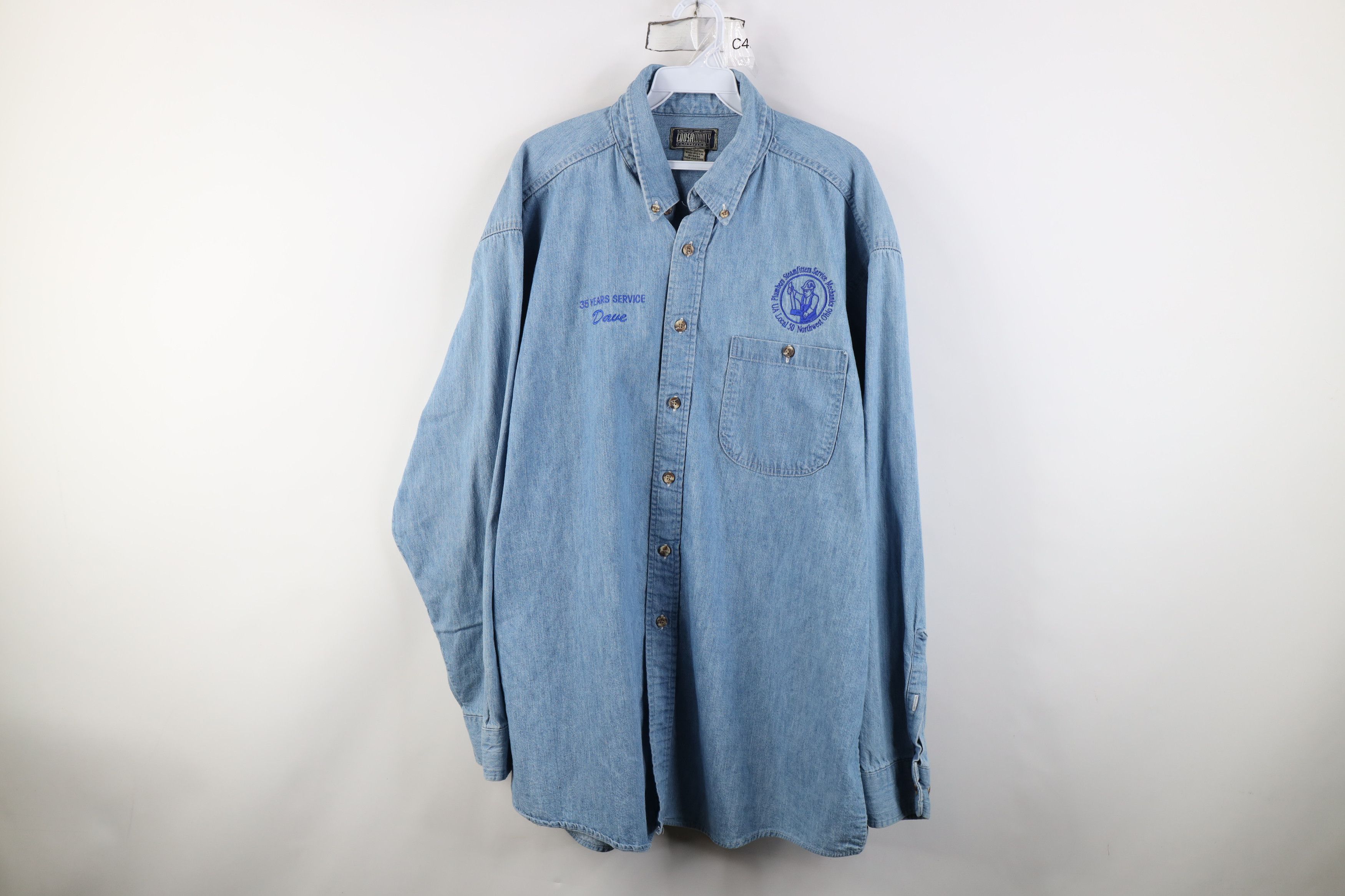 Vintage Vintage 90s Plumbers Union Denim Button Down Shirt Blue USA Size US XL / EU 56 / 4 - 1 Thumbnail