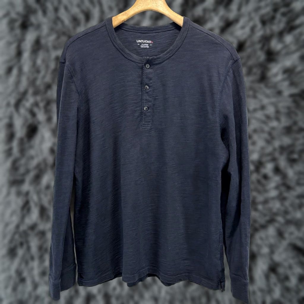 UNTUCKit UNTUCKit Henley Shirt Men XL Blue/gray Long Sleeve Slub Casual Mens Size US XL / EU 56 / 4 - 1 Thumbnail