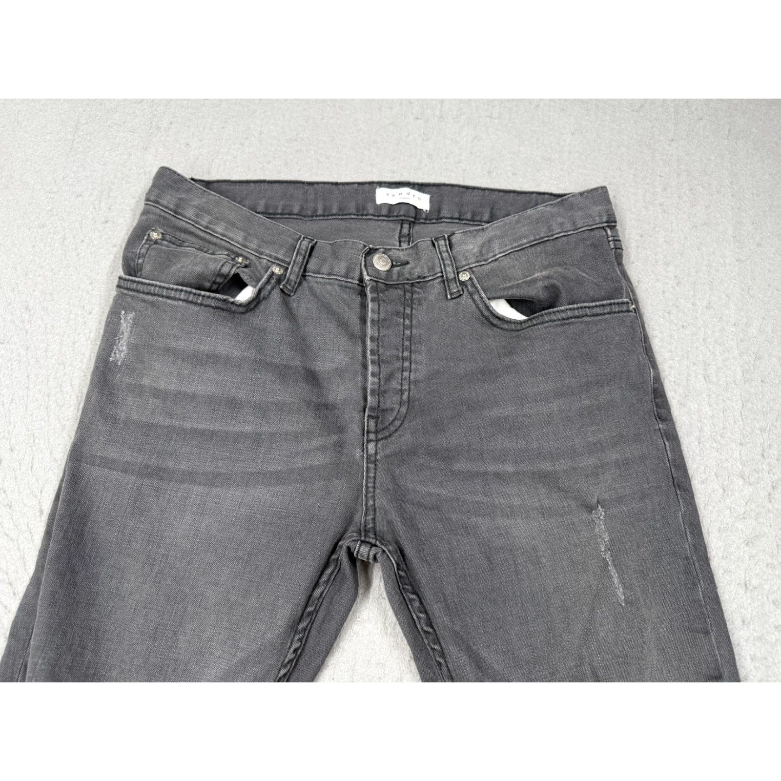 Sandro Sandro Paris Jeans Mens 30 Gray Skinny Distressed Ripped Stretch Denim Pants (Slim) Size US 30 / EU 46 - 2 Thumbnail
