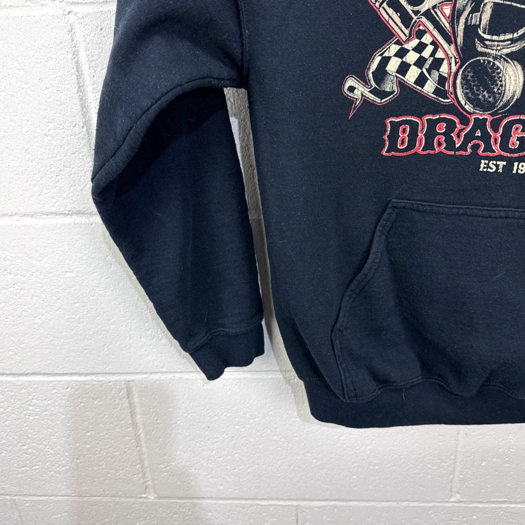 Gildan Vintage NORTHERN MICHIGAN DRAGWAY HOODIE NMDRAGWAY Gas Mask Checkered Flag M Size US M / EU 48-50 / 2 - 7 Thumbnail