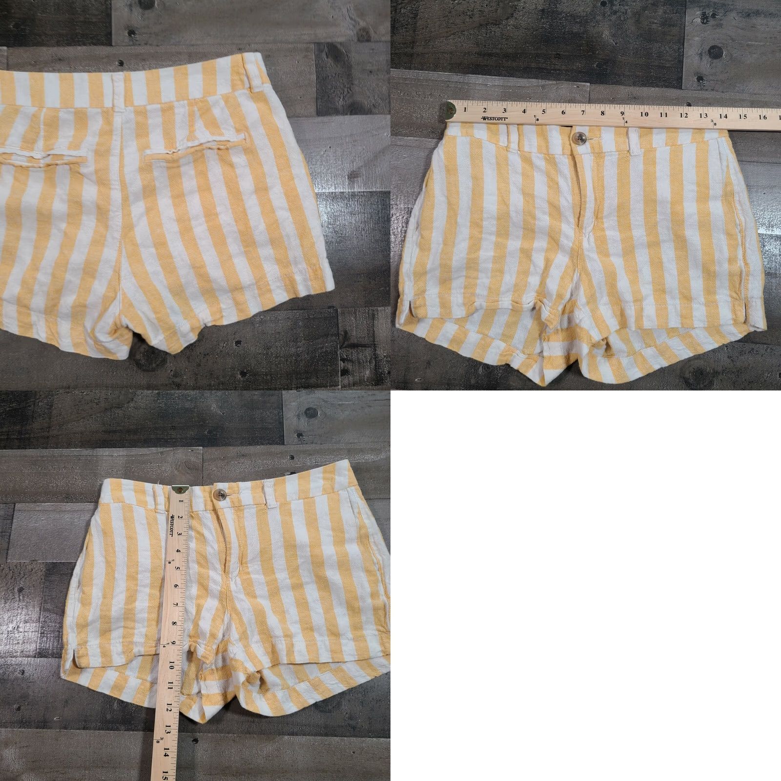 Old Navy Old Navy Womens Shorts Yellow Hot Pants Casual Linen Blend Striped Mid-Rise Size 0 Size 28" / US 6 / IT 42 - 8 Thumbnail