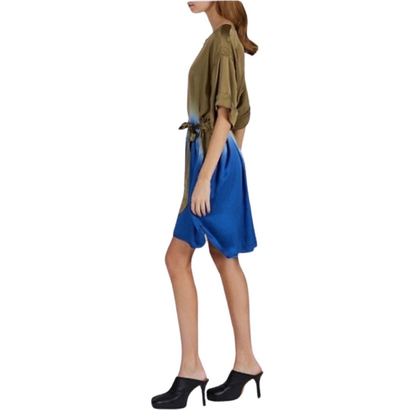 ATM Anthony Thomas Melillo NWOT ATM Silk Charmeuse V-Neck Dress In Olive Royal Dip Dye Size M / US 6-8 / IT 42-44 - 2 Thumbnail