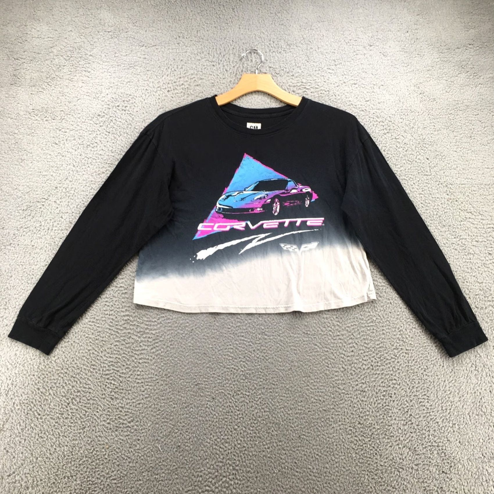 Vintage GM Corvette Graphic Tee T-Shirt Womens XL Black Long Sleeve Cropped Crew Neck Size XL / US 12-14 / IT 48-50 - 2 Thumbnail