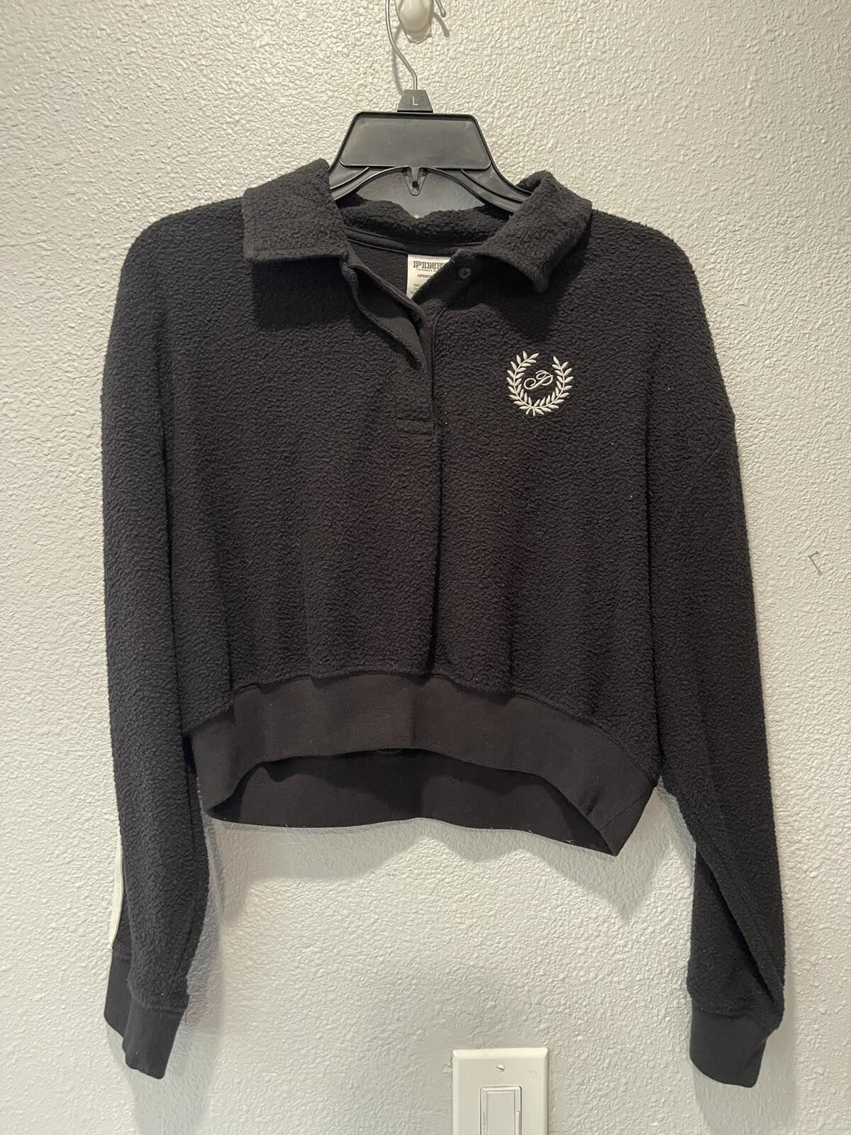 Other PINK Victoria's Secret Black Fleece Pullover with Stripes Size S / US 4 / IT 40 - 1 Thumbnail