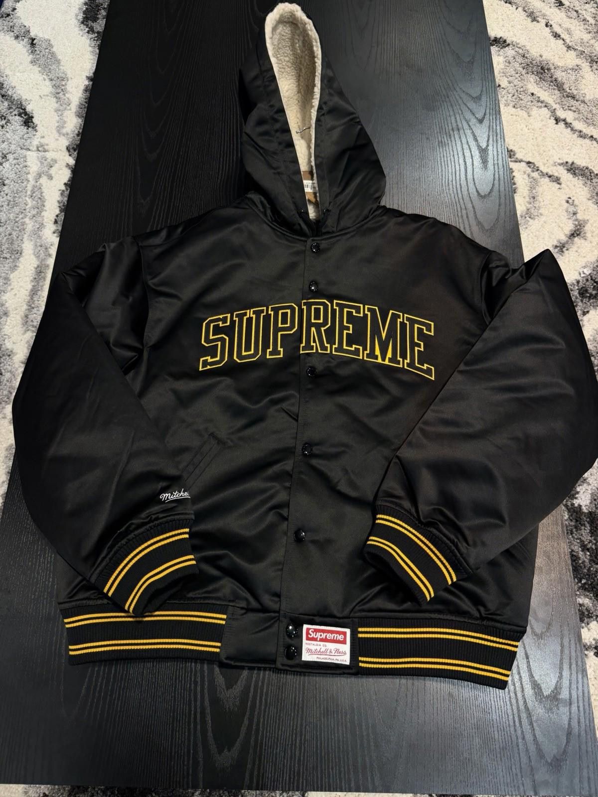 Supreme Supreme®/Mitchell & Ness® Hooded Satin Varsity Jacket Black Size US L / EU 52-54 / 3 - 1 Thumbnail