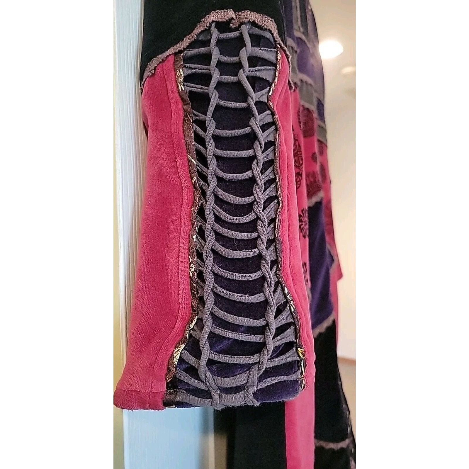 Other Collection Royal Red Purple Velvet Hooded Fleece Lined Boho Size M / US 6-8 / IT 42-44 - 3 Thumbnail