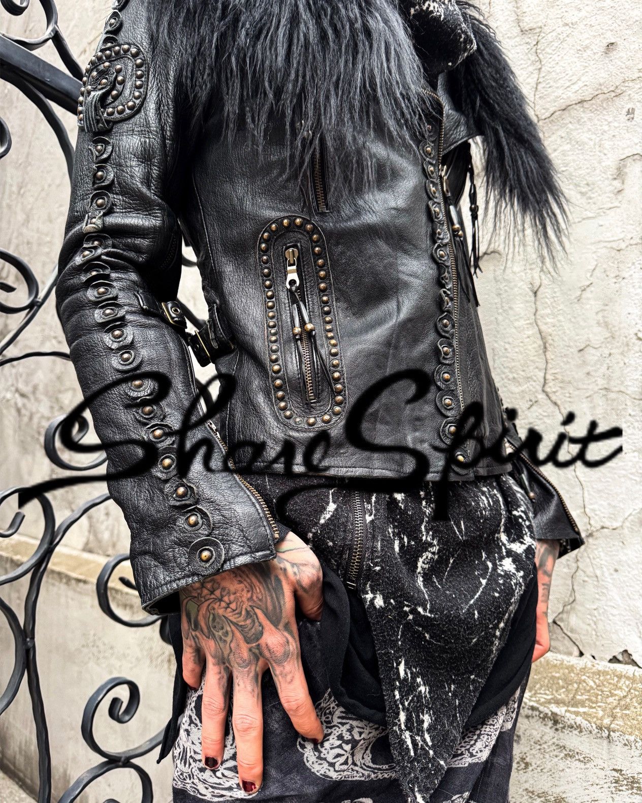 Share Spirit Homme Share spirit navy gasmask leather jacket | Grailed