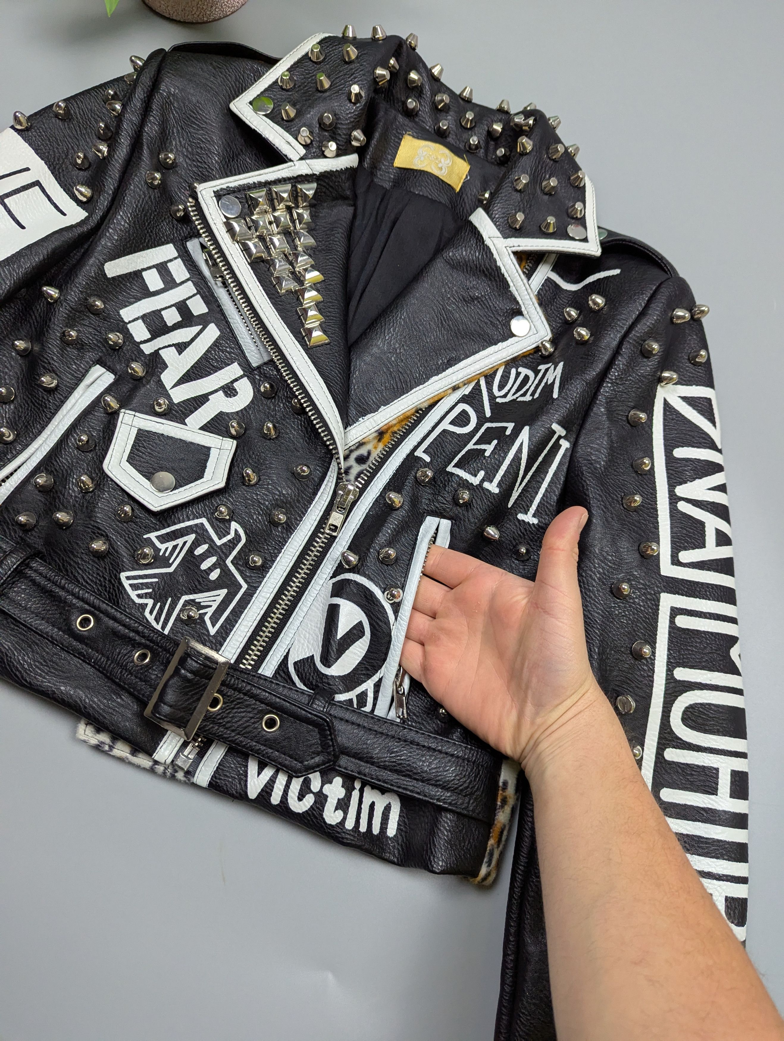 Hysteric Glamour Y2K Punk Rock Studded Graffiti Jacket Biker Leather Style Size M / US 6-8 / IT 42-44 - 8 Thumbnail