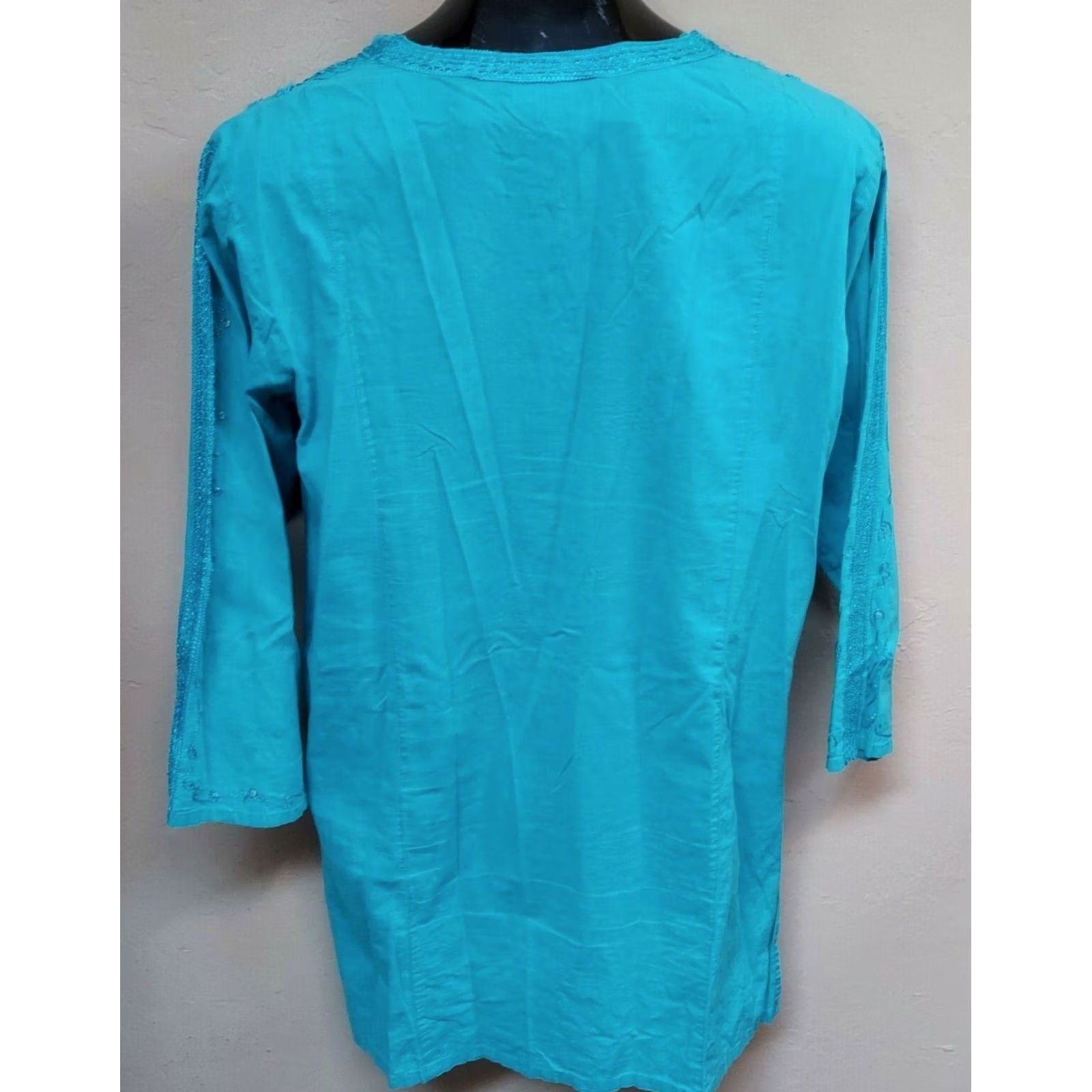 Doublet Double Decker Womens Tunic Top Floral Embroidered 3/4 Sleeve Turquoise One Size Size ONE SIZE - 2 Thumbnail