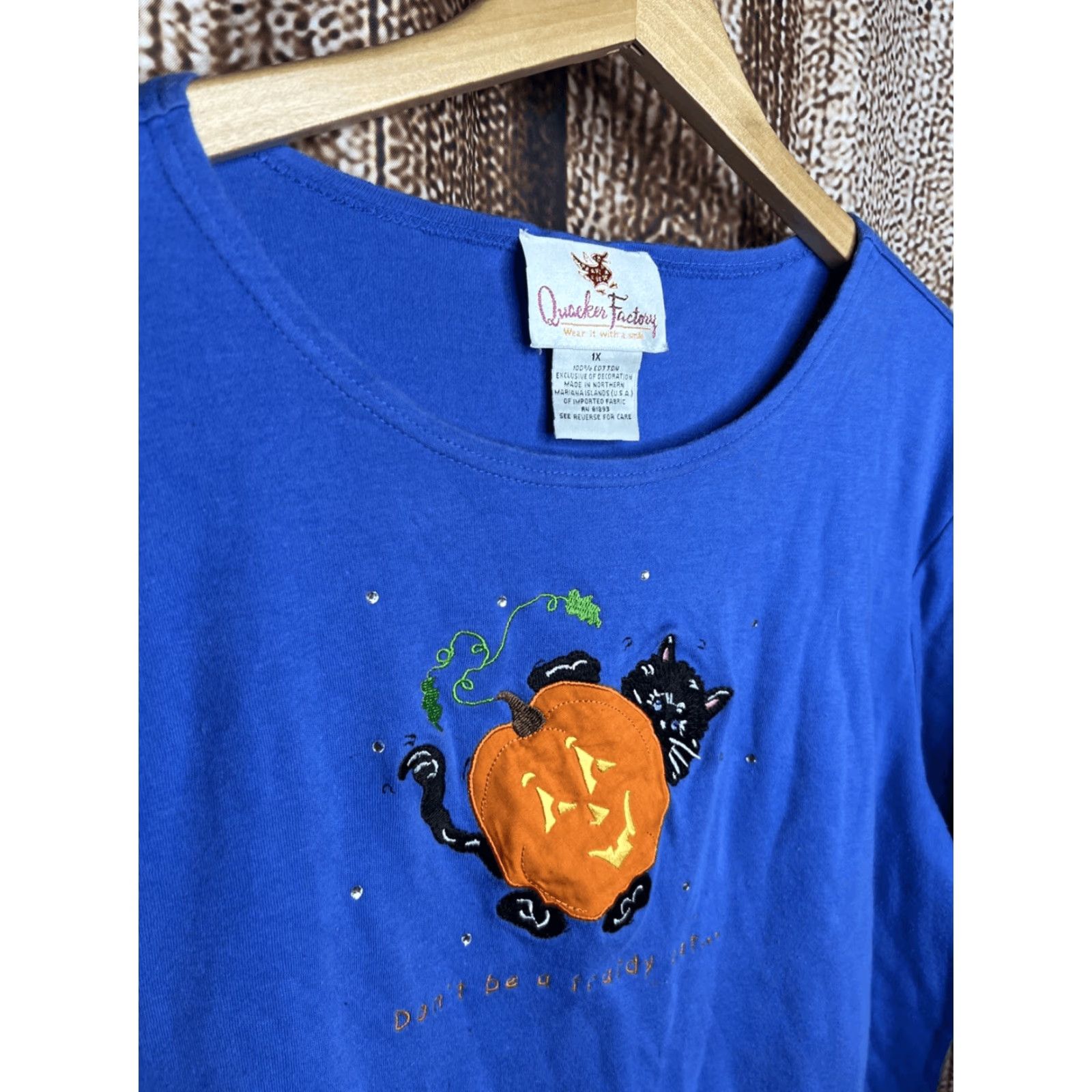 Quacker Factory VINTAGE Quacker Factory Black Cat Pumpkin Embroidered Halloween Long Sleeve Shirt 1X Size XL / US 12-14 / IT 48-50 - 2 Thumbnail