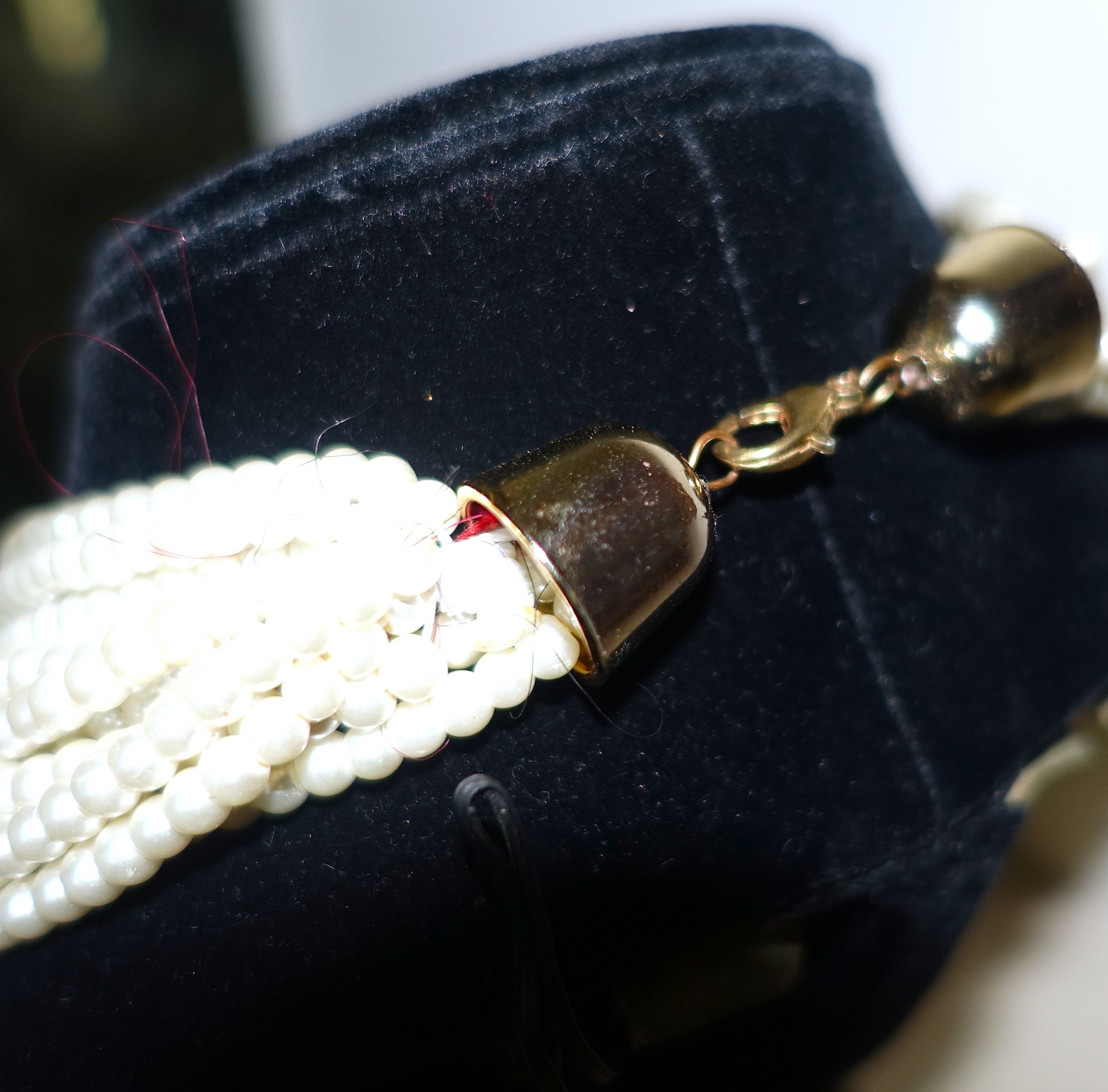 Vintage Gold Tone Faux Pearl Multi Strand Choker Necklace Size ONE SIZE - 6 Thumbnail