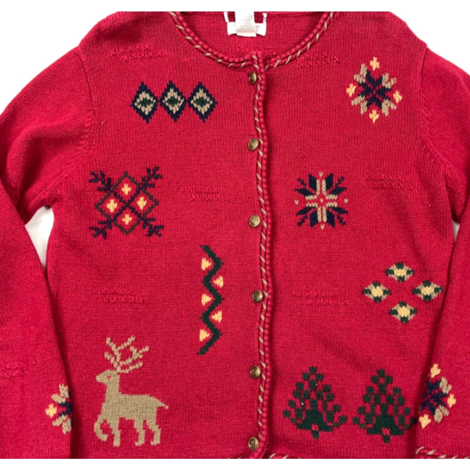 Vintage VINTAGE Christopher & Banks Cardigan Women Medium Red Southwestern Reindeer Tribal Knit 90s Size M / US 6-8 / IT 42-44 - 3 Thumbnail