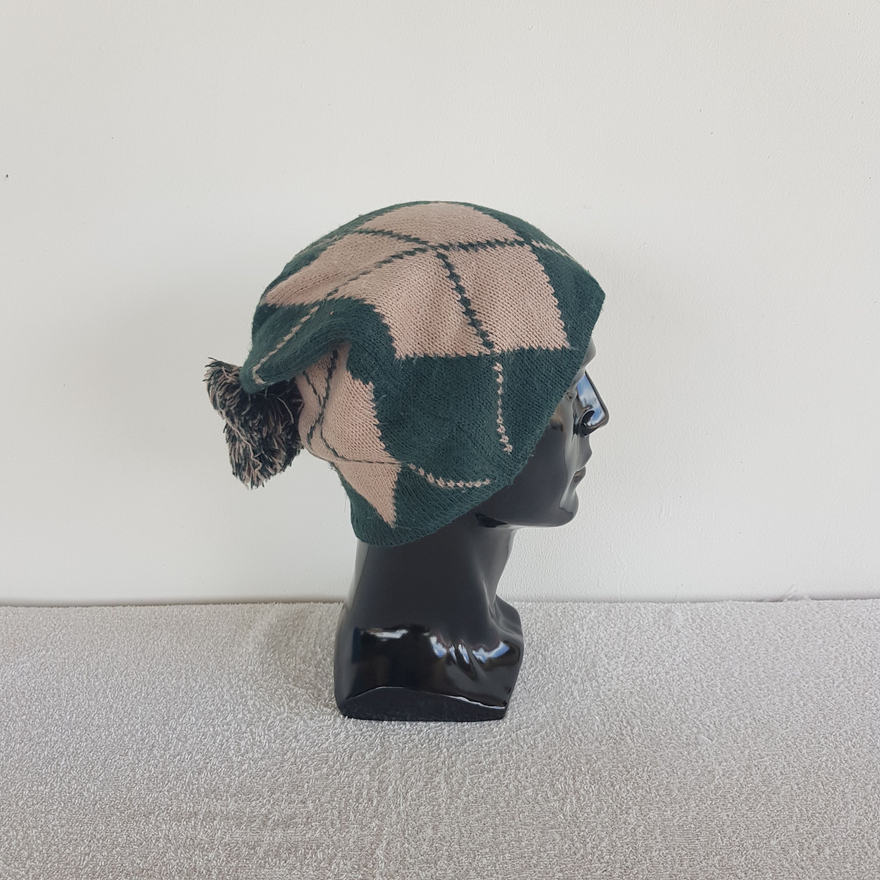 Homespun Knitwear Vintage Japanese Argyle Beanie Ribbed Knit Snow Caps Hats. Size ONE SIZE - 3 Thumbnail