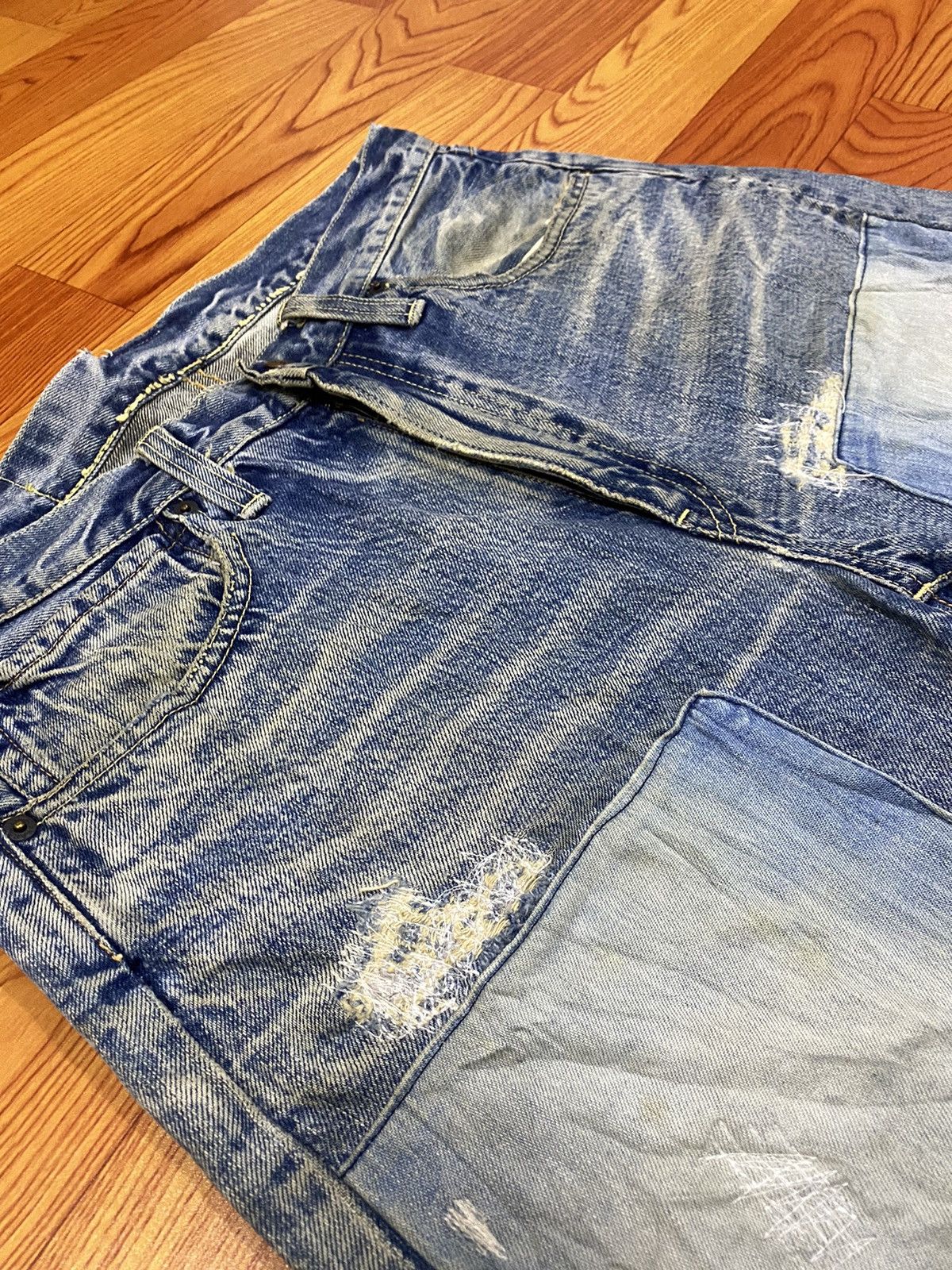 Blue Blue Japan Rare!! Blue Blue Jeans Denim Boro Distressed Style Size US 31 - 6 Thumbnail