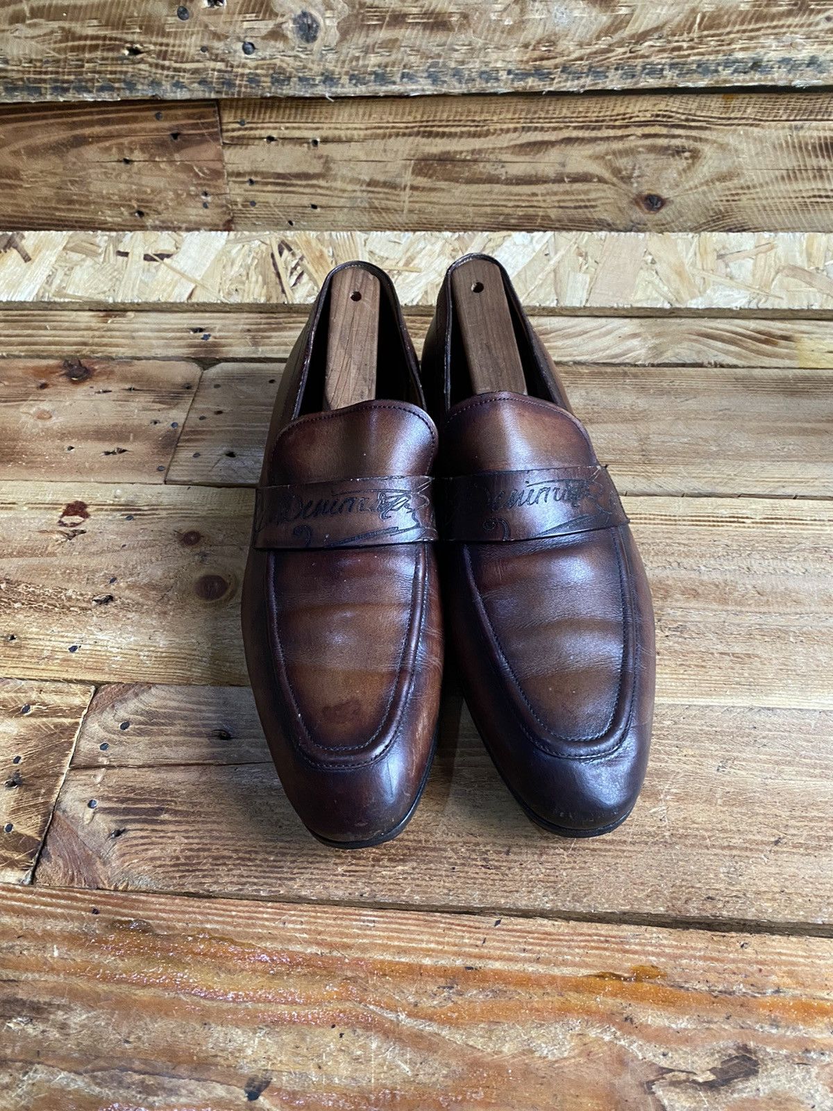 image of Berluti Scritto Brown Loafers Size 9, Men's