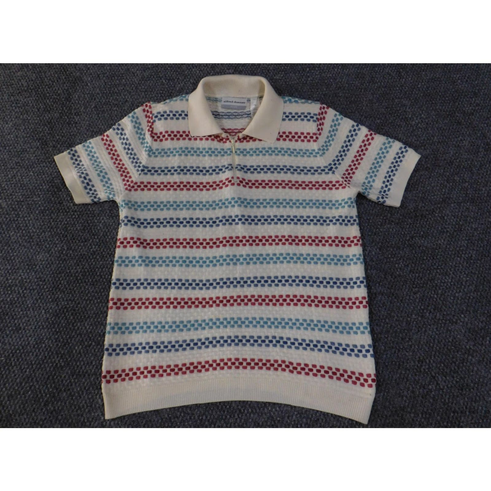 Vintage VINTAGE Alfred Dunner Polo Shirt Womens Petite XL Ivory Red Blue Striped Knit Made USA Size XL / US 12-14 / IT 48-50 - 2 Thumbnail
