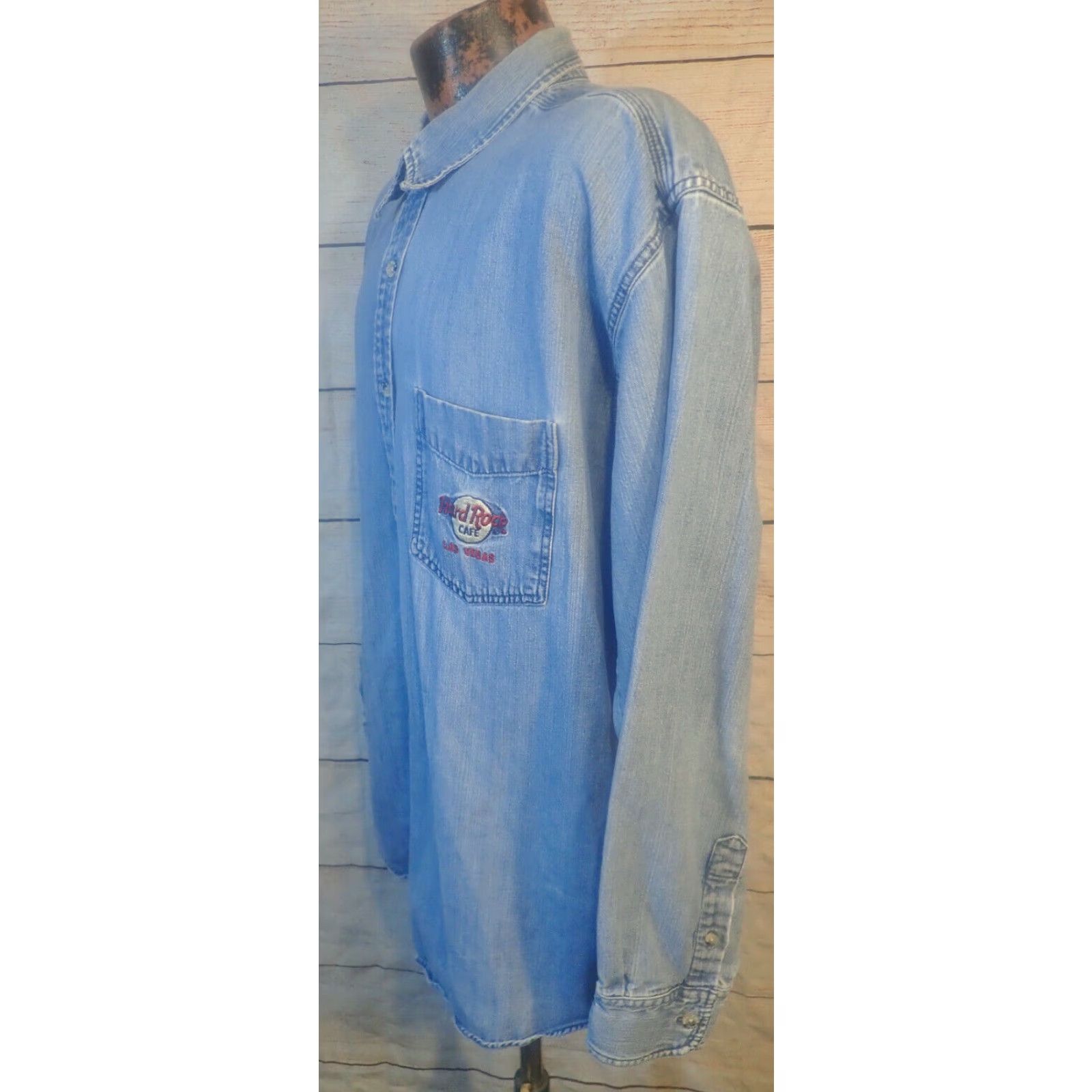Hard Rock Cafe Hard Rock Cafe Denim Shirt Men's XL Long Sleeve Button Up Blue with Embroidered Logo - Las Vegas Size US XL / EU 56 / 4 - 2 Thumbnail