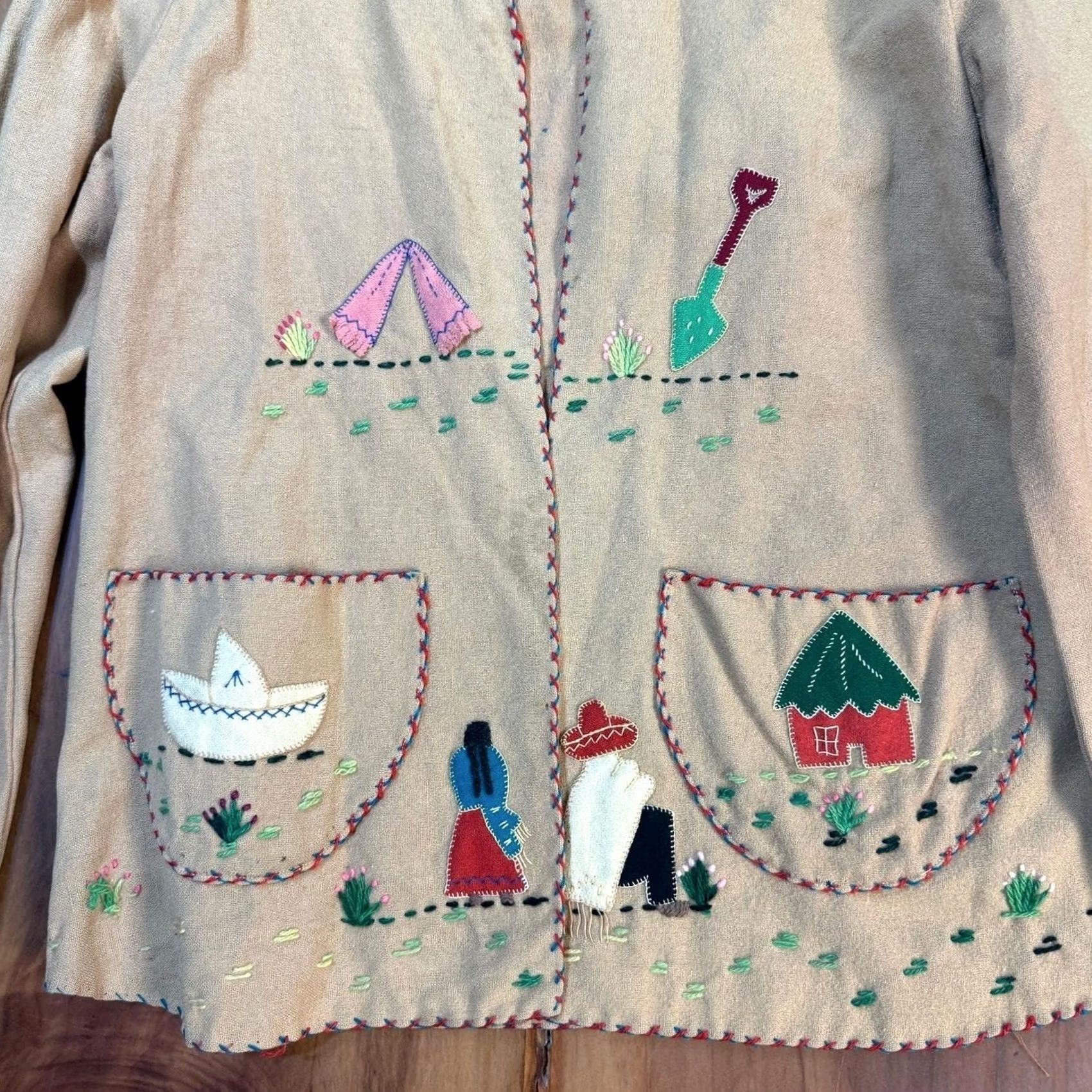 Vintage VINTAGE Guillermo Guevara Wool Embroidered Jacket Mexican Tourist Beige S Size S / US 4 / IT 40 - 3 Thumbnail