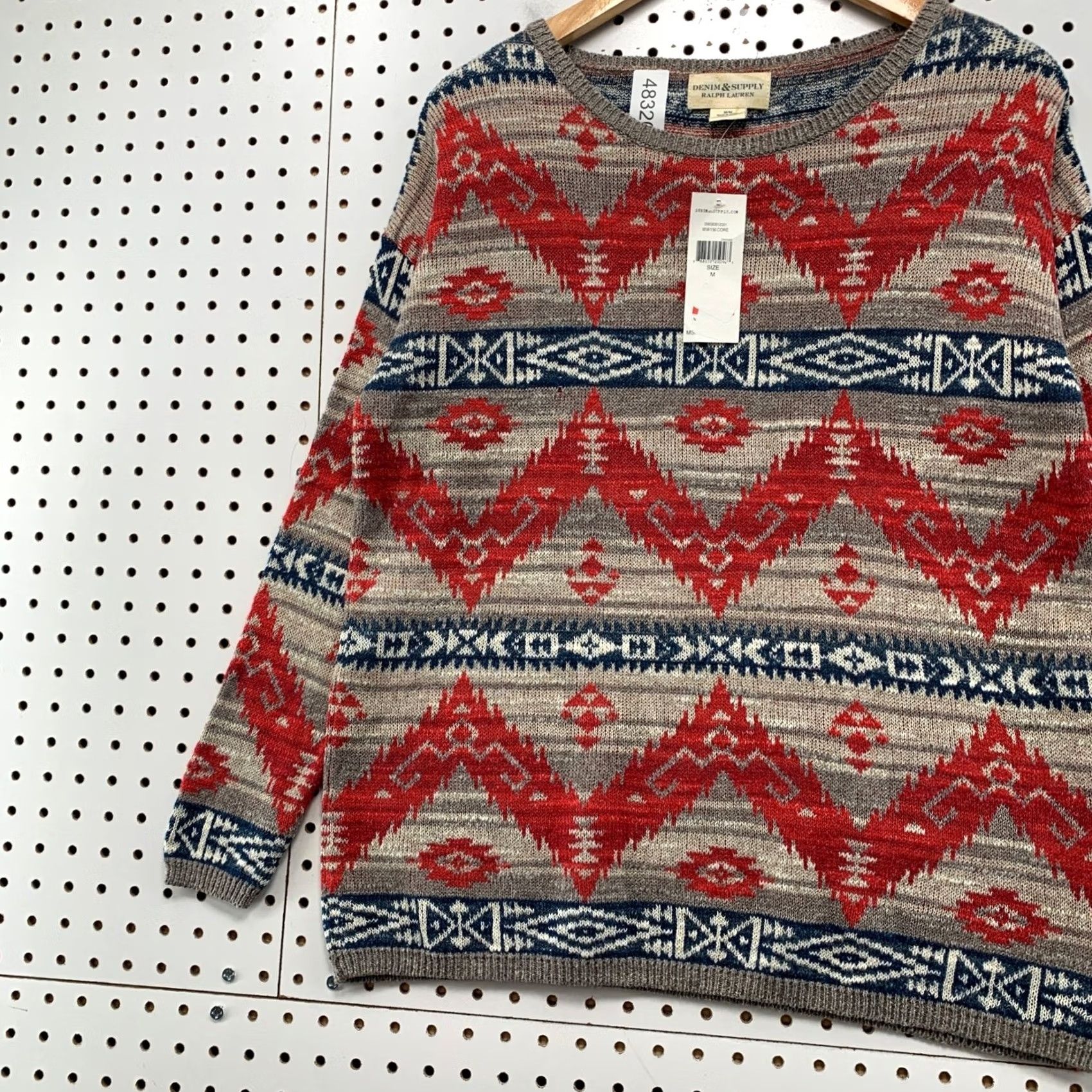 Vintage Denim & Supply Ralph Lauren Womens Southwestern Intarsia Cotton Sweater Red M Size M / US 6-8 / IT 42-44 - 3 Thumbnail