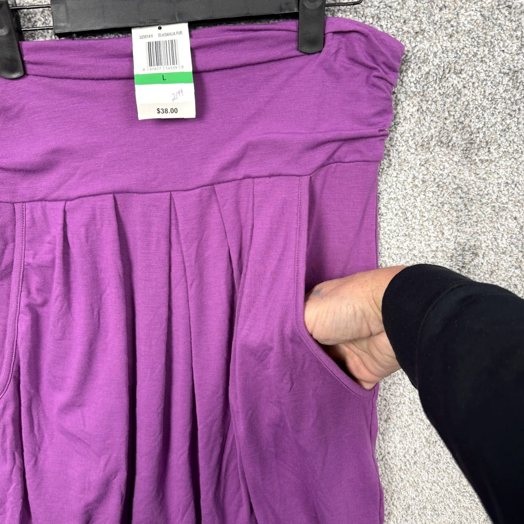 Vintage Y2K Bubble Skirt Belle Du Jour Juniors L Purple Fold-over Pockets Elastic Waist Pockets Knee Length Pleated Jersey Knit Size 36" / US 14 / IT 50 - 6 Thumbnail