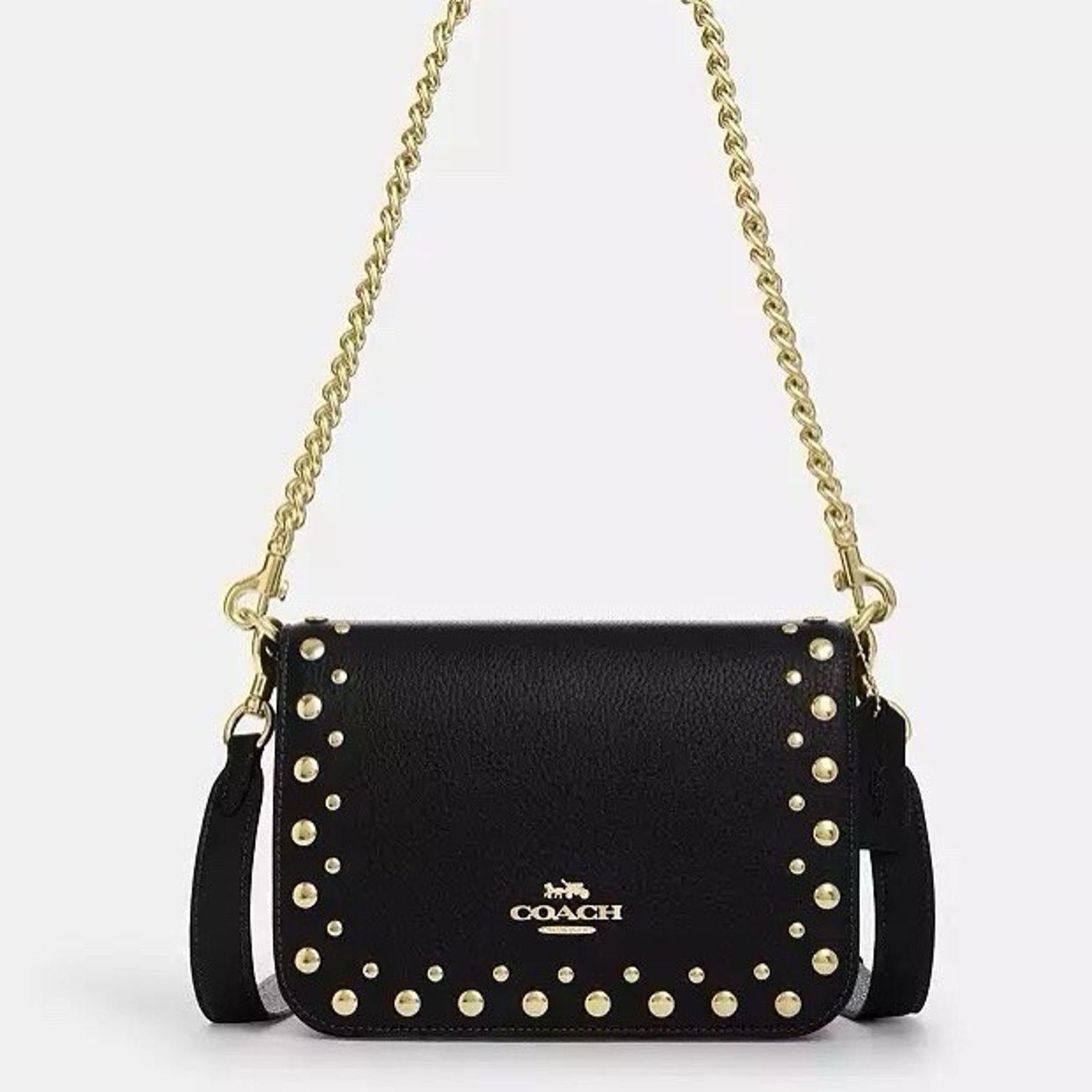 Coach NWT Coach Quinn Leather Handbag Rivets Crossbody Gold/Black Size ONE SIZE - 2 Thumbnail