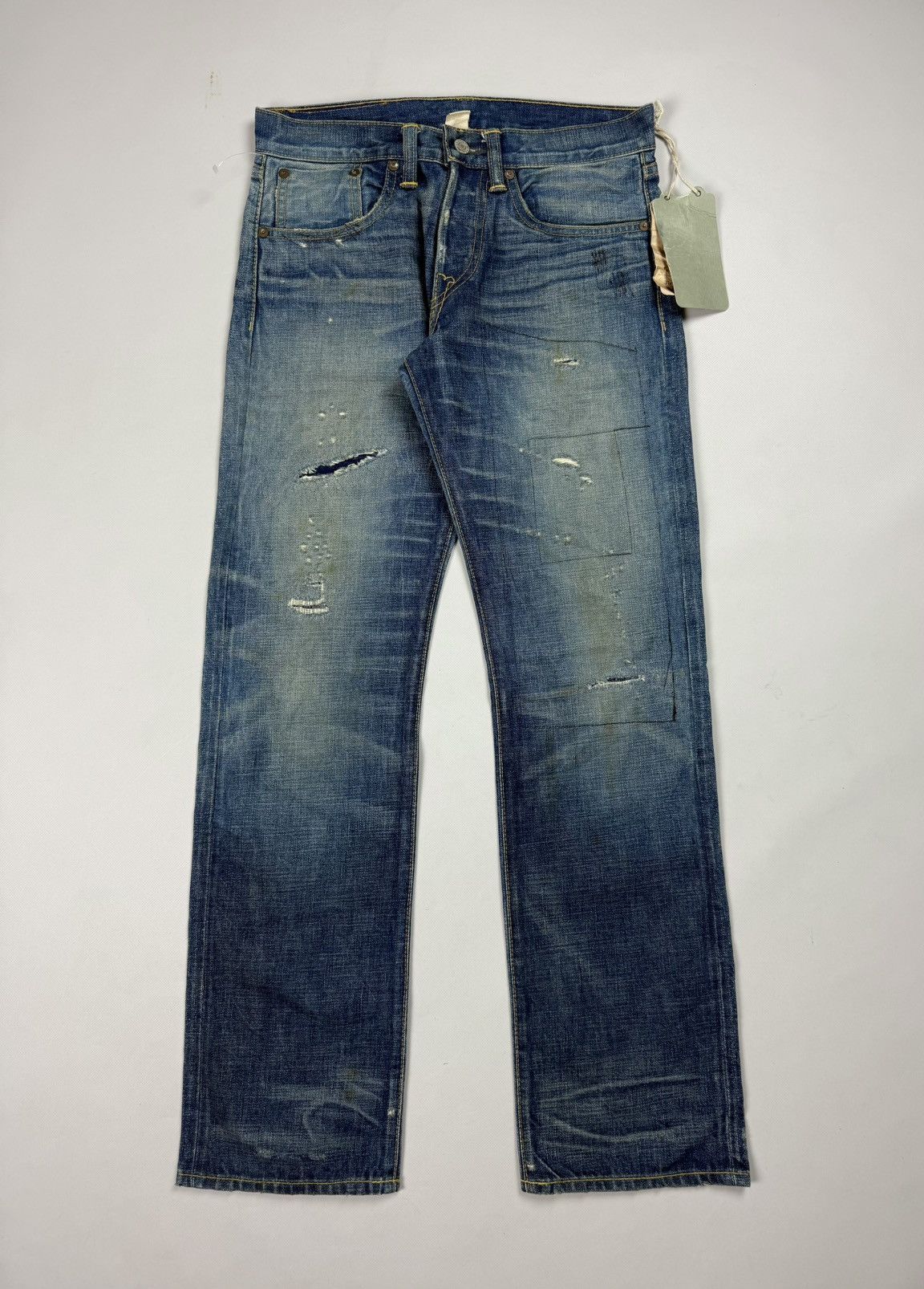 RRL Ralph Lauren Low Straight Distress Selvedge Denim Jeans