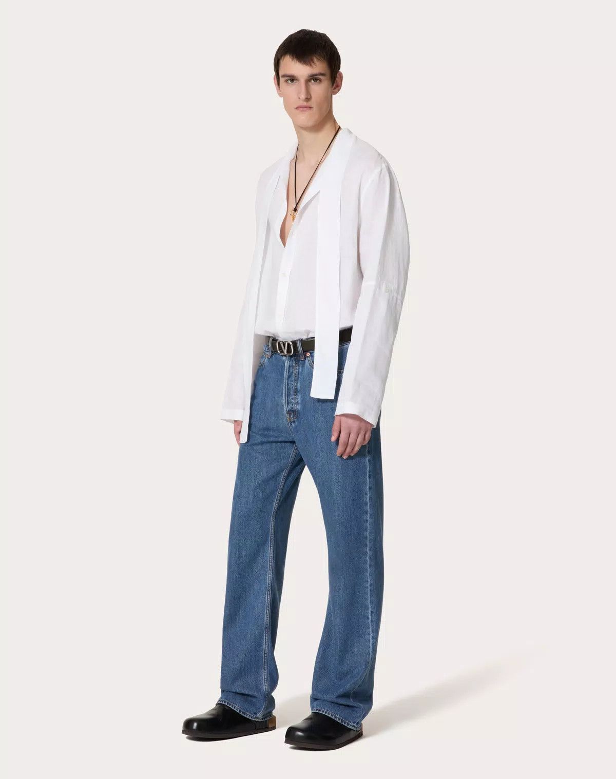 Valentino oc11z0725 Linen Shirt With Scarf Collar in White Size US XXL / EU 58 / 5 - 3 Thumbnail