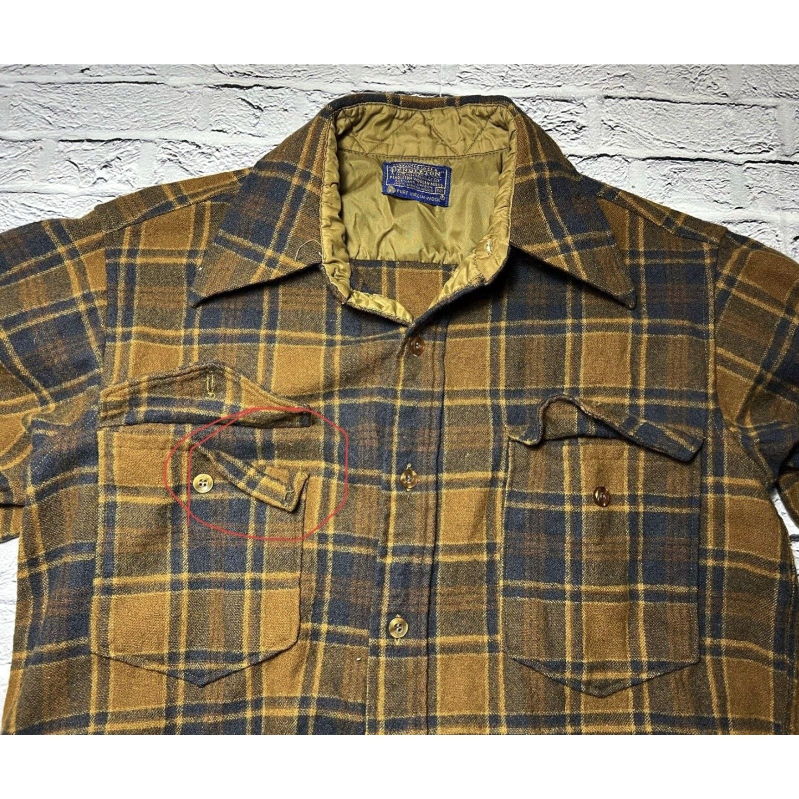 Pendleton VINTAGE Pendleton Shirt Men 15 1/2 Brown Plaid Wool Flannel Button-Up Long Sleeve Casual Workwear 21" Pockets Mens Size US M / EU 48-50 / 2 - 6 Thumbnail