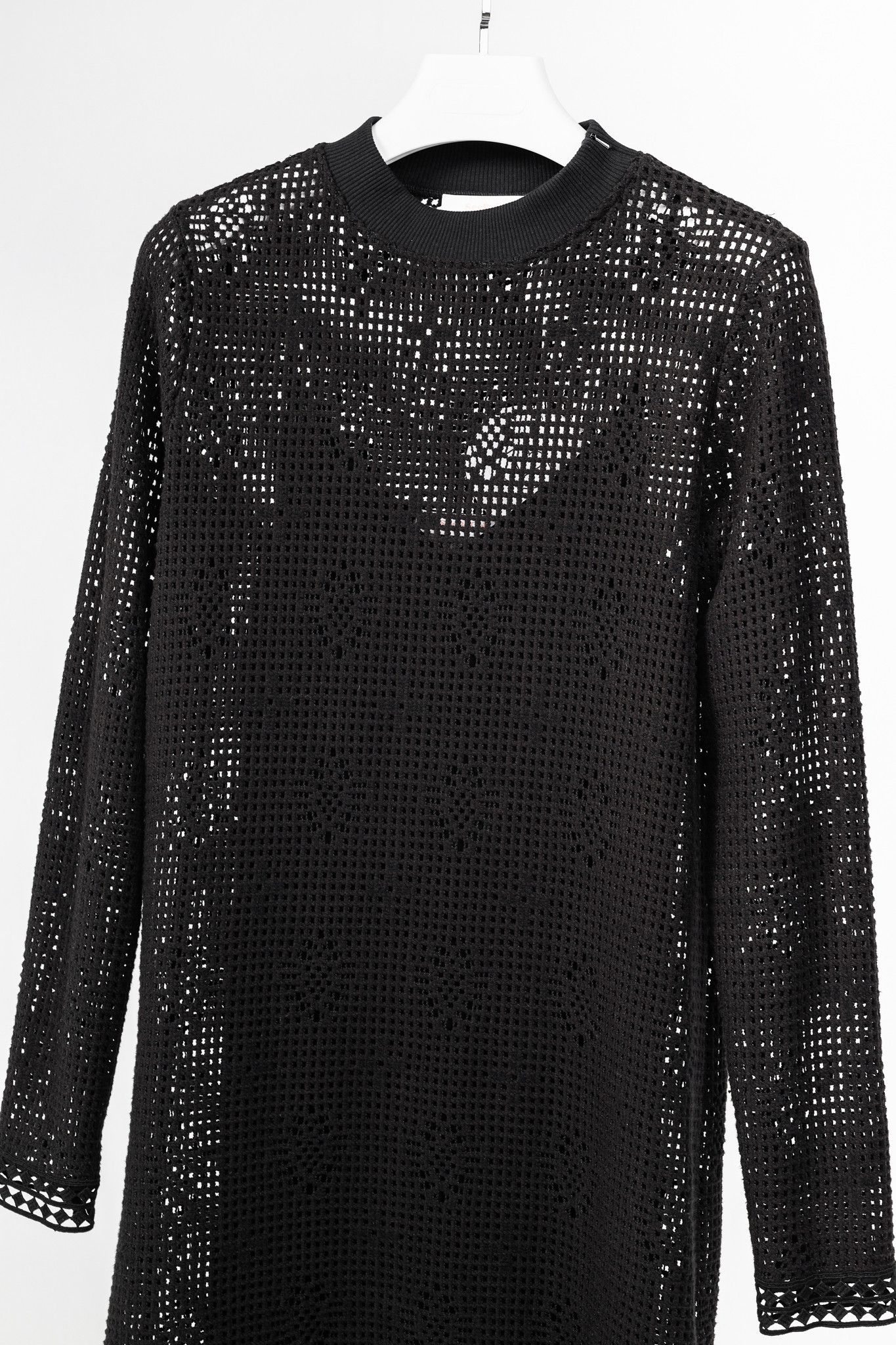See by Chloe See by Chloe Black Crochet Long-Sleeve Mini Dress Size L / US 10 / IT 46 - 3 Thumbnail