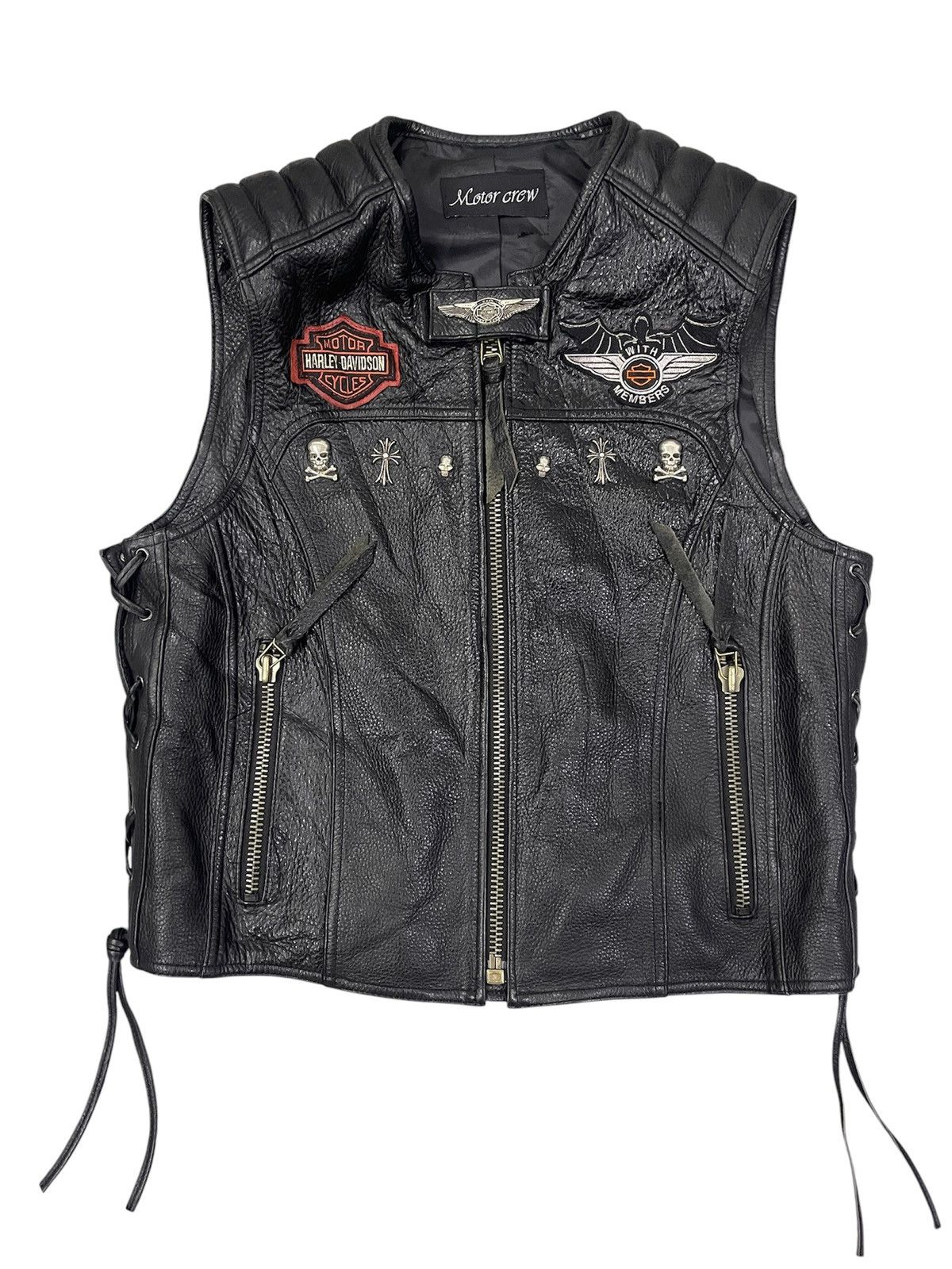Harley Davidson HD HOG with cross and skull studded bikers leather vest Size US M / EU 48-50 / 2 - 2 Thumbnail