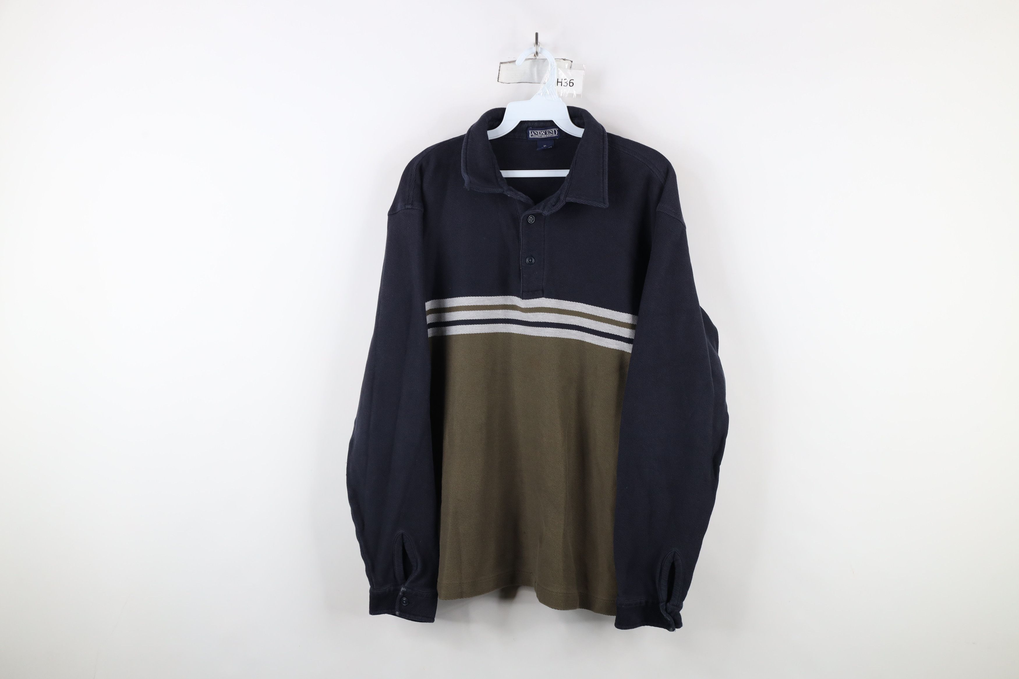 Lands' End × Vintage Vintage 90s Lands End Heavyweight Long Sleeve Collared Polo Size US XL / EU 56 / 4 - 1 Thumbnail