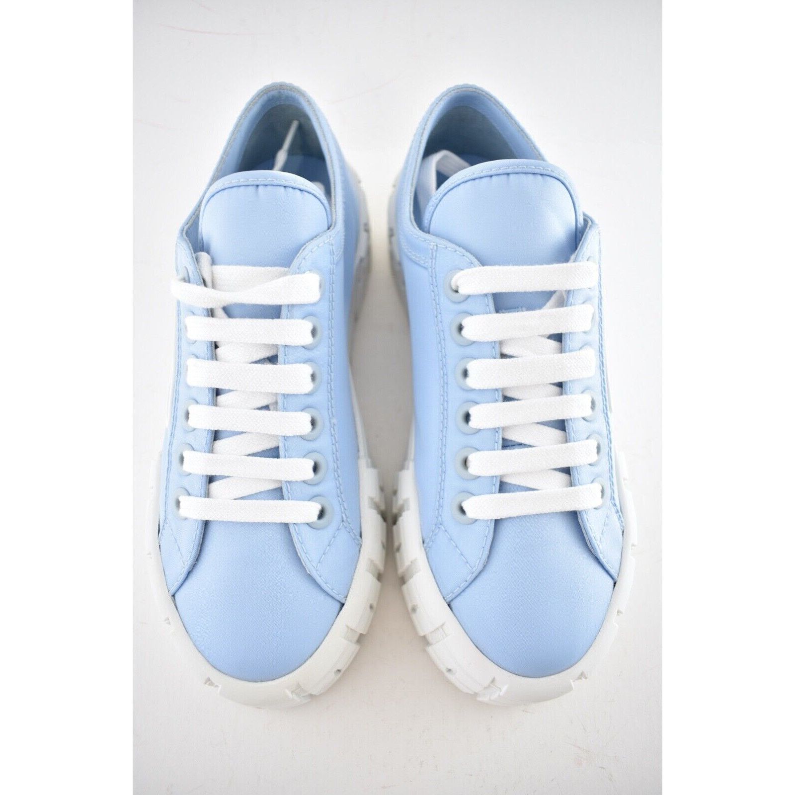 Prada Prada Cielo Blue Nylon White Platform Low Top Sneaker 37.5 Size US 7.5 / IT 37.5 - 7 Thumbnail