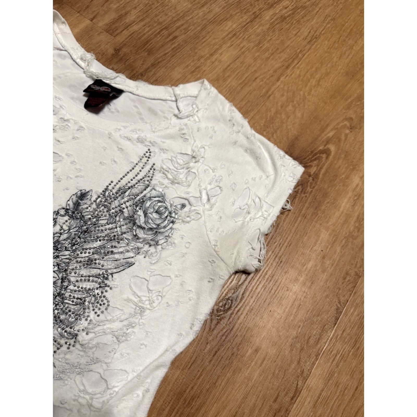 Vintage VINTAGE Bikers Club Womens T-Shirt Distressed Embellished Size XL White Size XL / US 12-14 / IT 48-50 - 4 Thumbnail