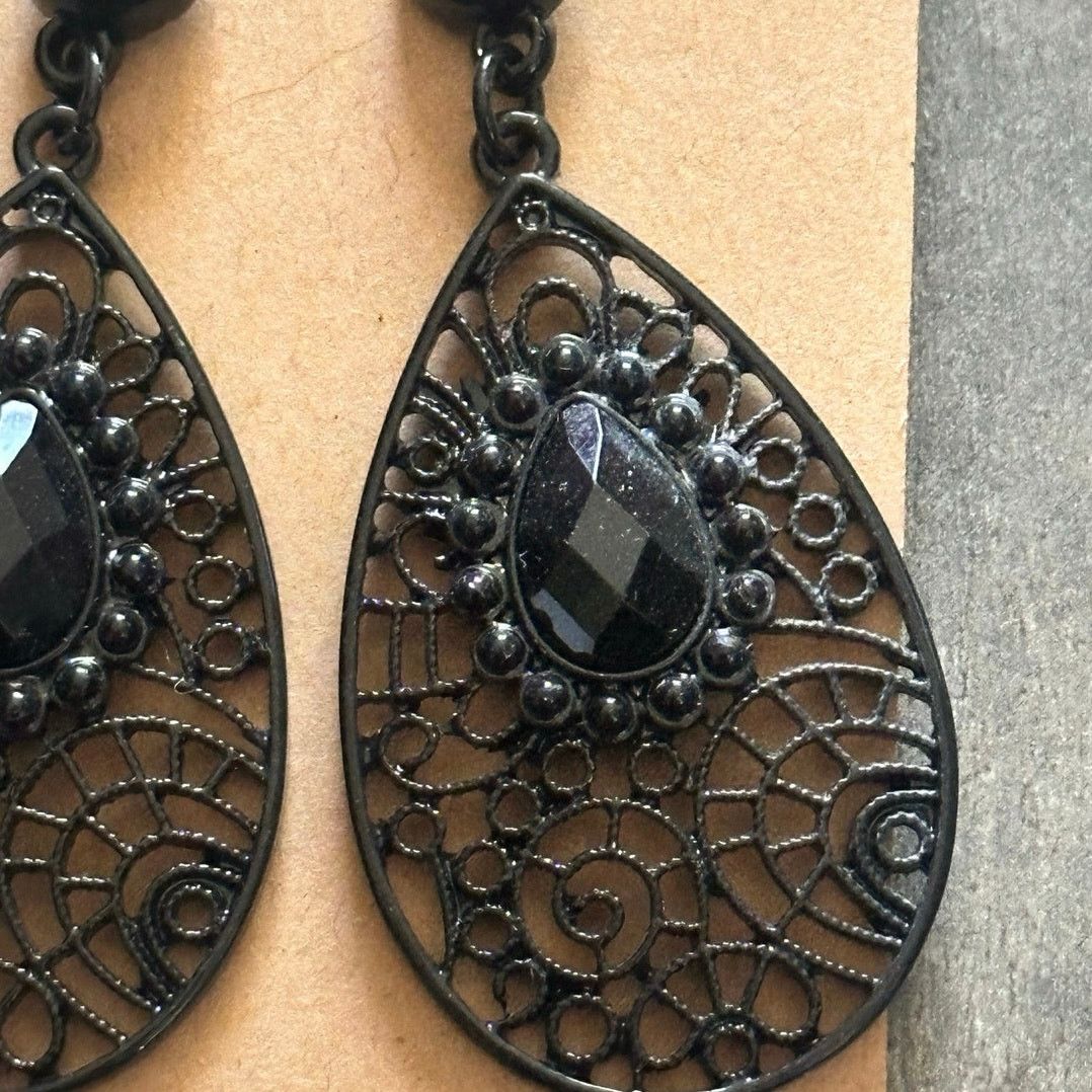 Other black bedazzled large dangly earrings Size ONE SIZE - 2 Thumbnail