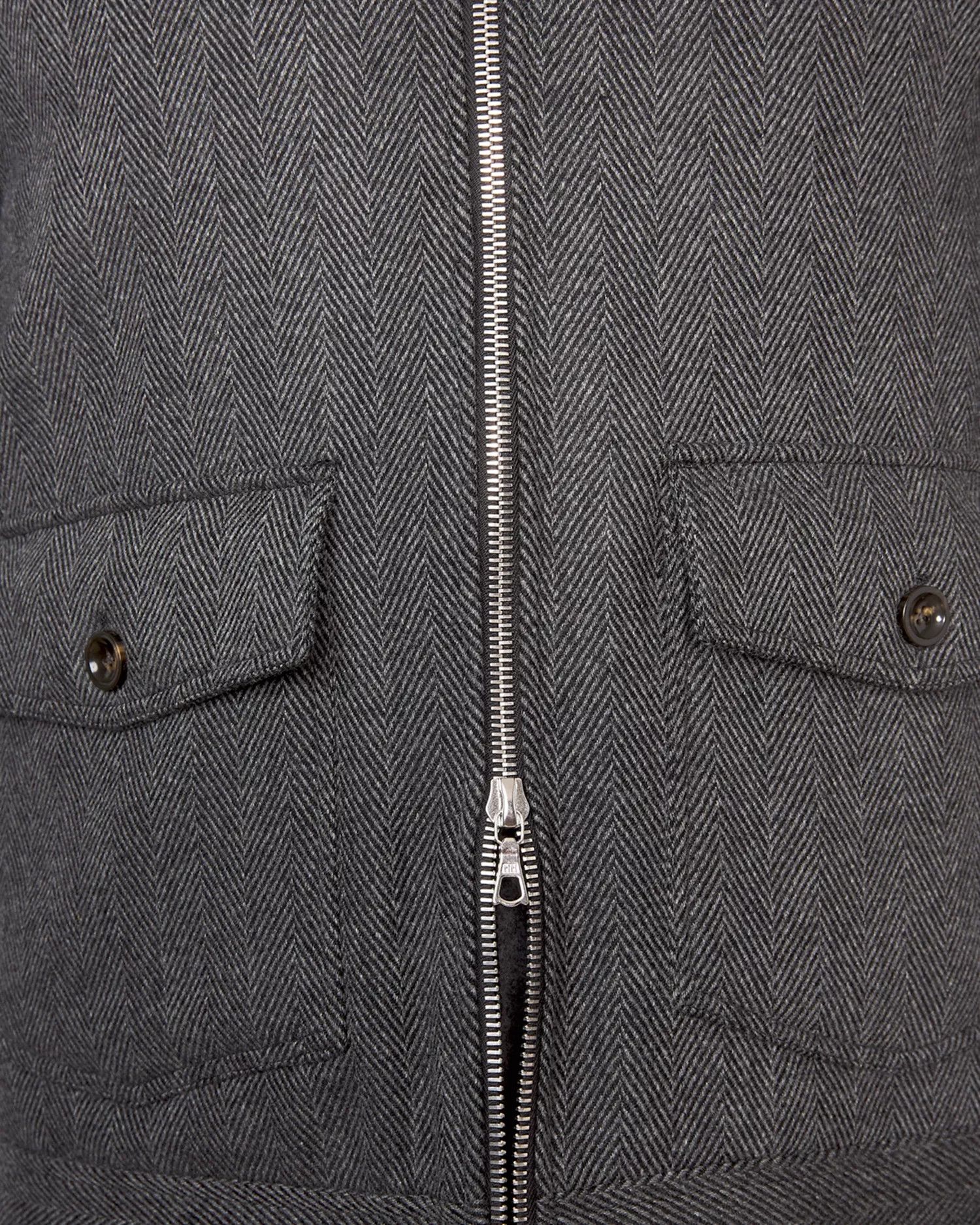 Officine Generale o1mle1025 Submarine Zip Herringbone Wool Coat in Black Gray Size US L / EU 52-54 / 3 - 4 Thumbnail