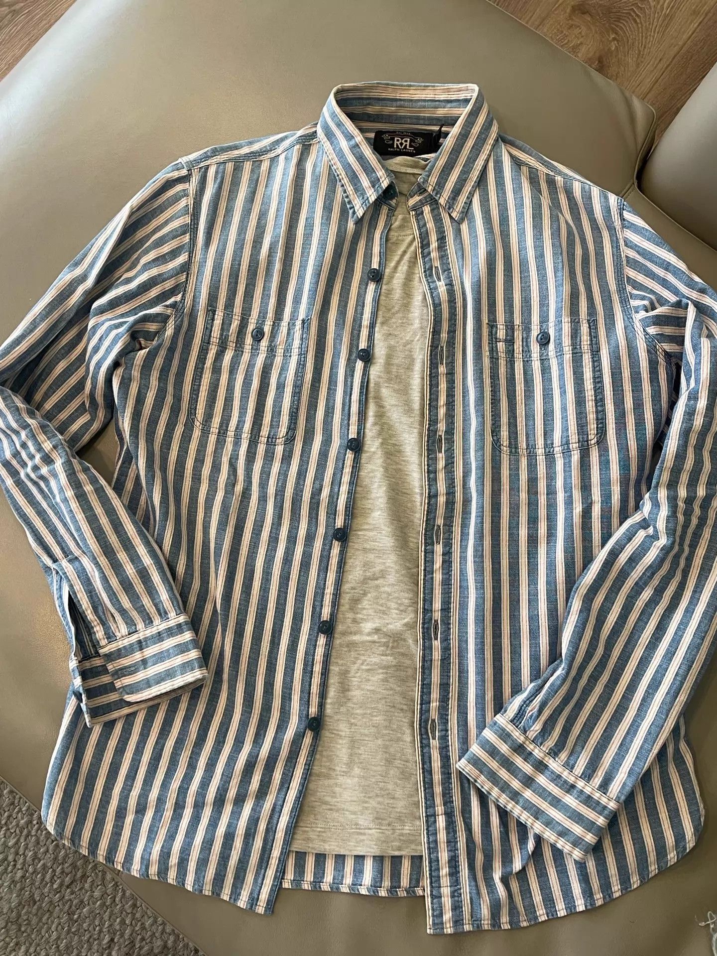 RRL Ralph Lauren RRL Classic Vertical Striped Shirt Light Blue & White S Size US S / EU 44-46 / 1 - 2 Thumbnail