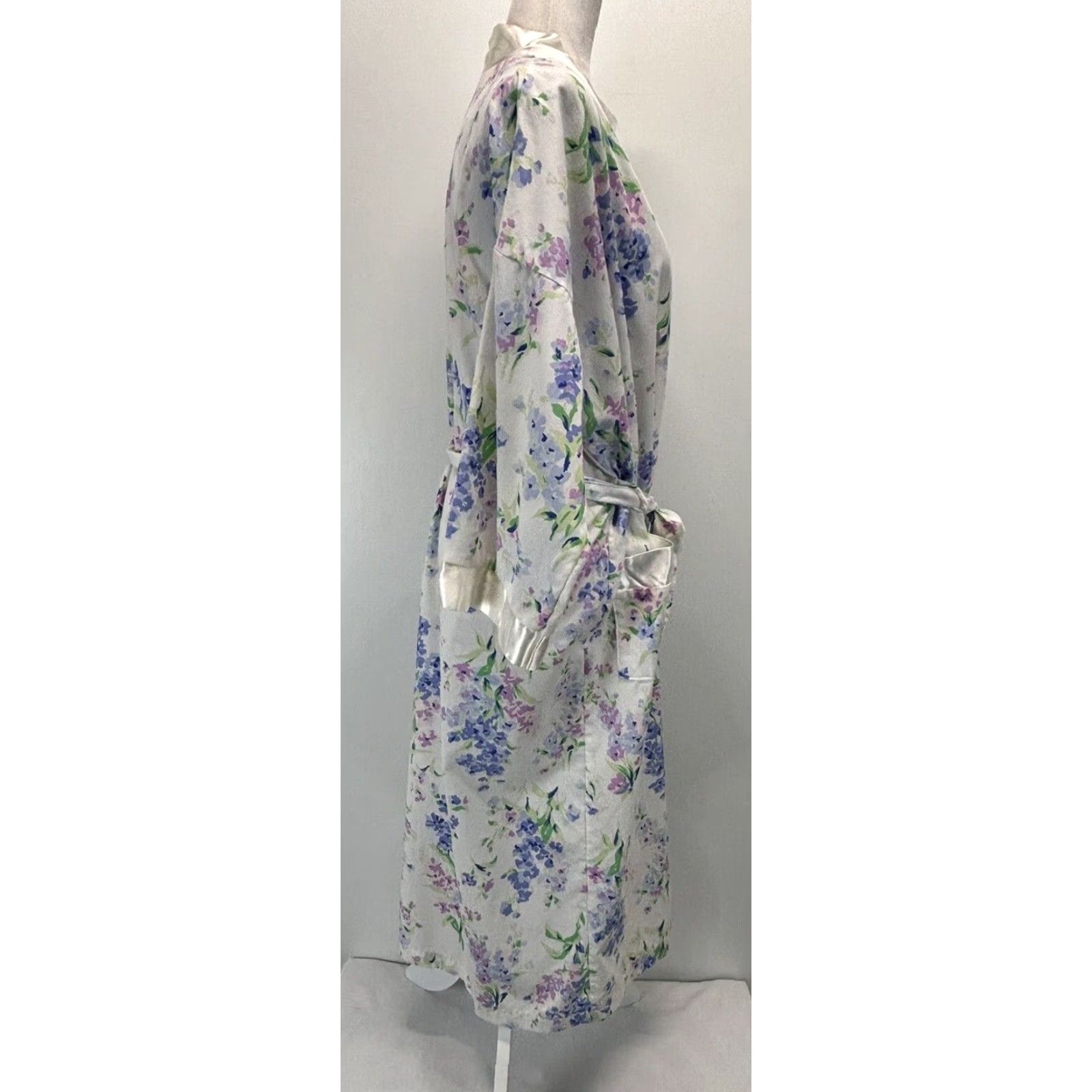 Vintage Vtg Appel Womens Floral Robe Extra Large XL Belted Satin Trim Size ONE SIZE - 4 Thumbnail