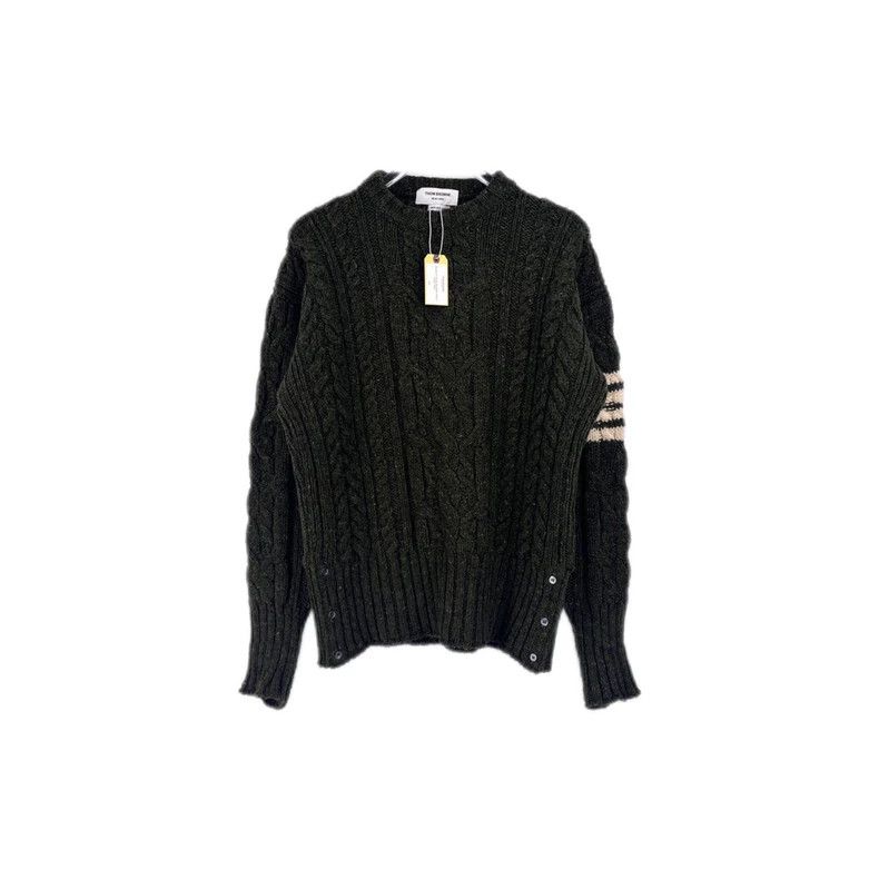 Thom Browne Thom Browne Size 3Olive Arm Striped Wool Sweater 2501-Nexta Size US L / EU 52-54 / 3 - 1 Thumbnail