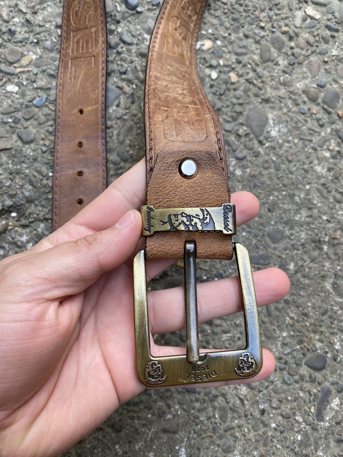 Diesel Diesel Brown Leather Belt Vintage Style Logo Embossed Size ONE SIZE - 7 Thumbnail