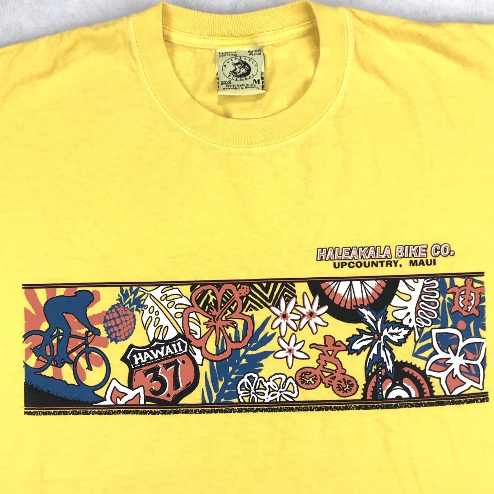 Anvil VINTAGE Haleakala Bike Co. Upcountry Maui Hawaii Survivor 2-Sided T-Shirt L Yellow Mens 90s Cartoon Double-Sided Cotton 80s 90s Vintage Shirt Size US L / EU 52-54 / 3 - 2 Thumbnail