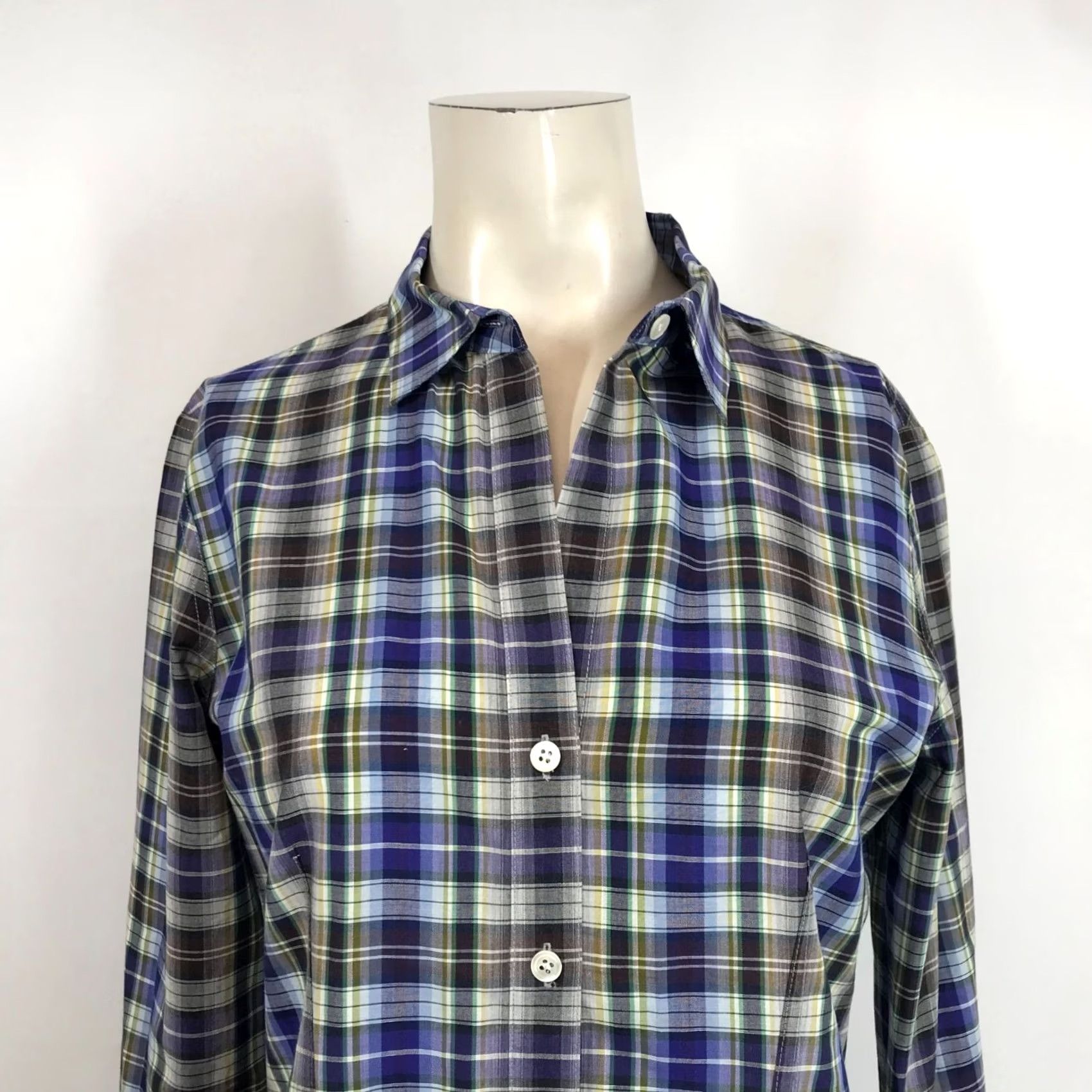 Theory THEORY WOMEN'S SMALL MULTICOLOR PLAID LONG SLEEVE BUTTON UP COTTON TOP SHIRT Size S / US 4 / IT 40 - 2 Thumbnail