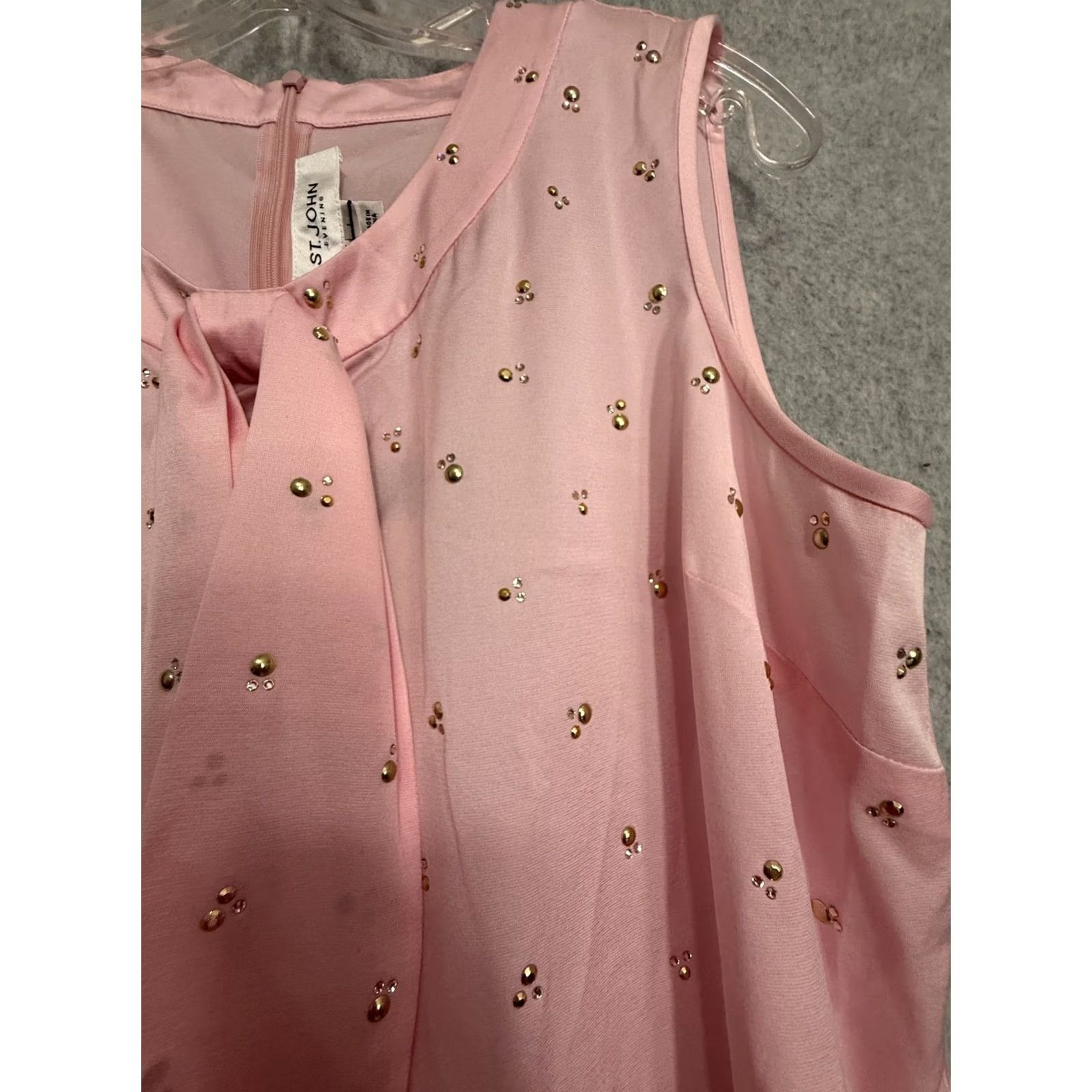 St. John VINTAGE St. John Evening Blouse Womens L Pink Rhinestone Sleeveless Tie Neck Top Size L / US 10 / IT 46 - 4 Thumbnail