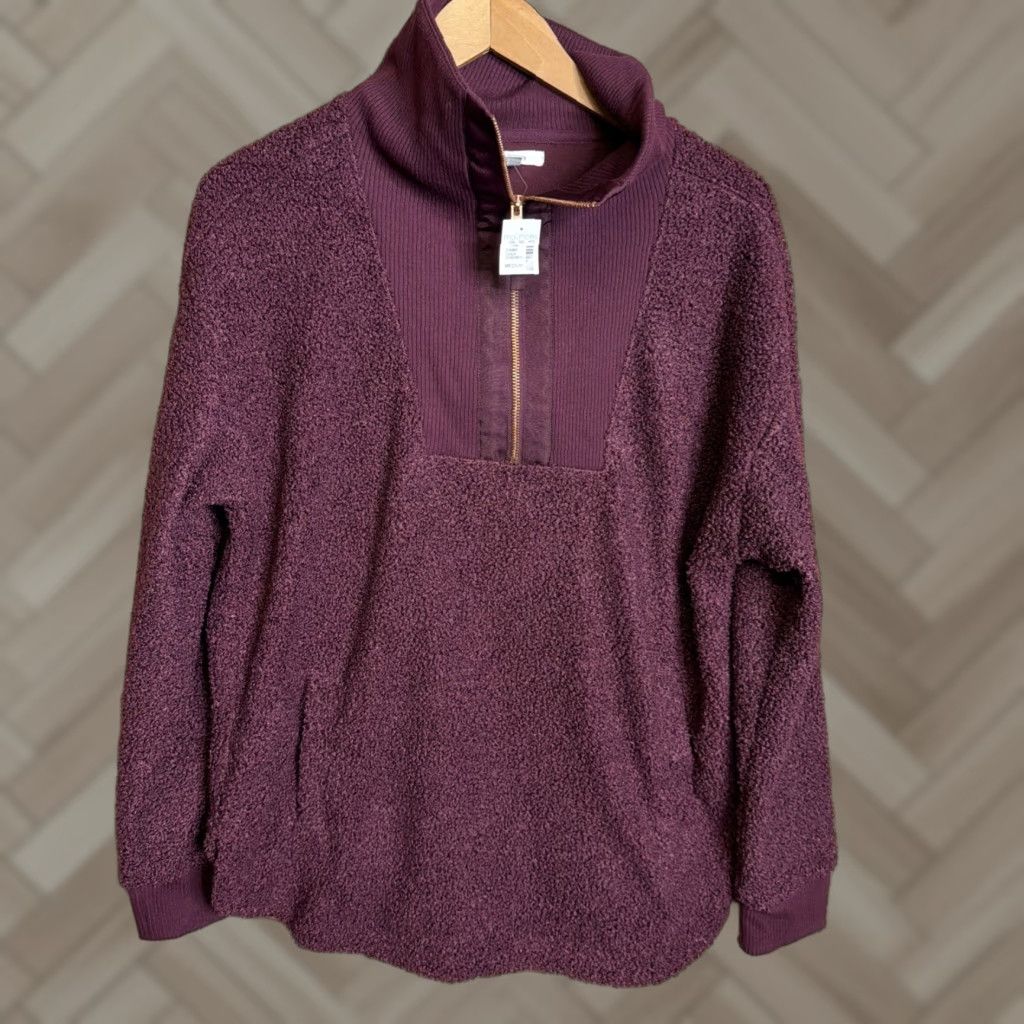 Vintage Maurices Womens Pullover Sweatshirt 1/4 Zip Mock Neck Long Sleeve Activewear M NWT Red Maroon Sherpa 100% Polyester Fleece Zipper Size M / US 6-8 / IT 42-44 - 1 Thumbnail