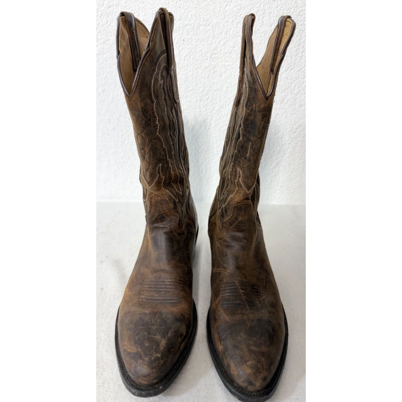 Vintage J.B. Dillon Western Boots Men 11 D Brown Goat Leather Embroidered Cowboy Boots Size US 11 / EU 44 - 7 Thumbnail