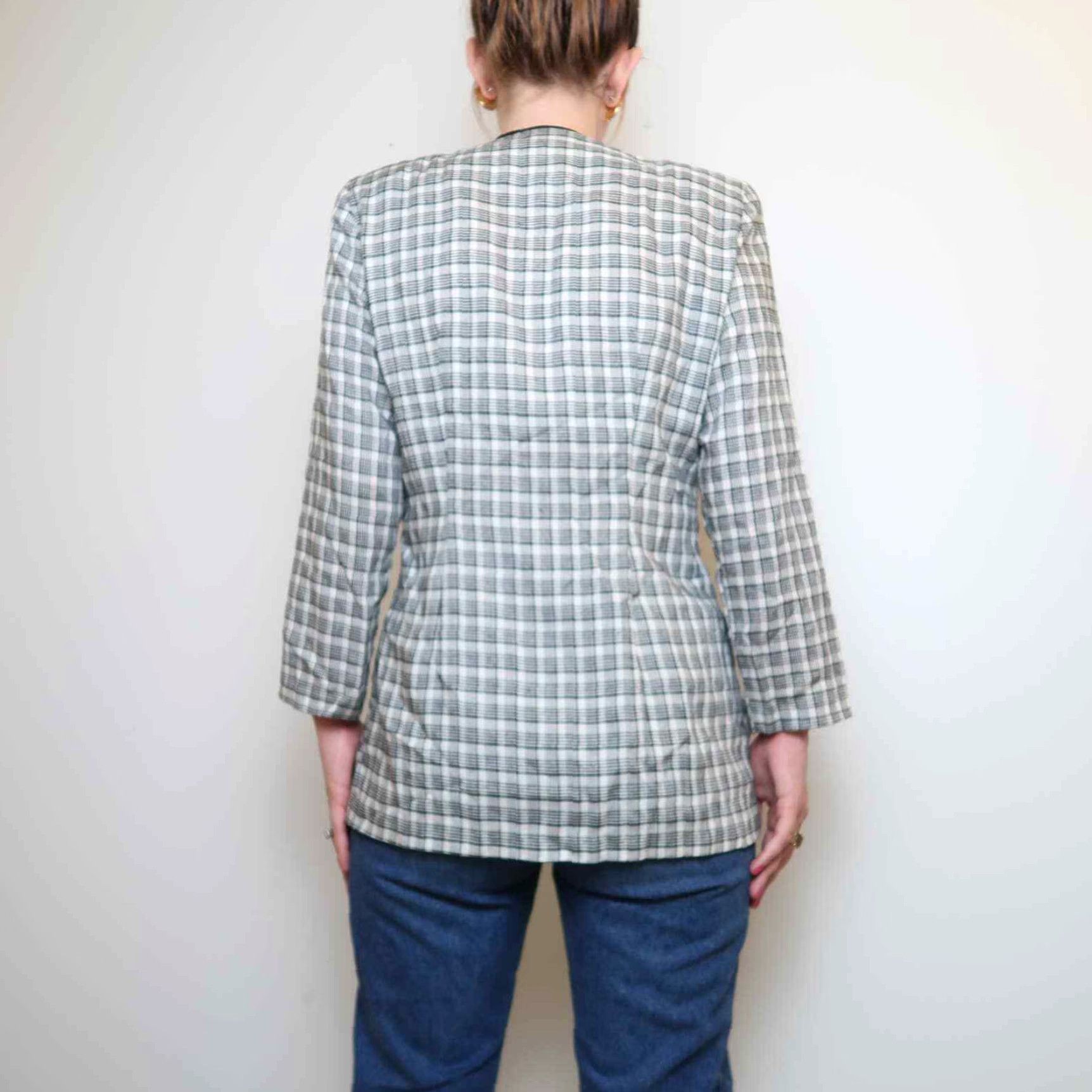Vintage VINTAGE 90s Sketch Blazer Shirt Cream Plaid Lace Dicky M Mens Women? Size M / US 6-8 / IT 42-44 - 4 Thumbnail