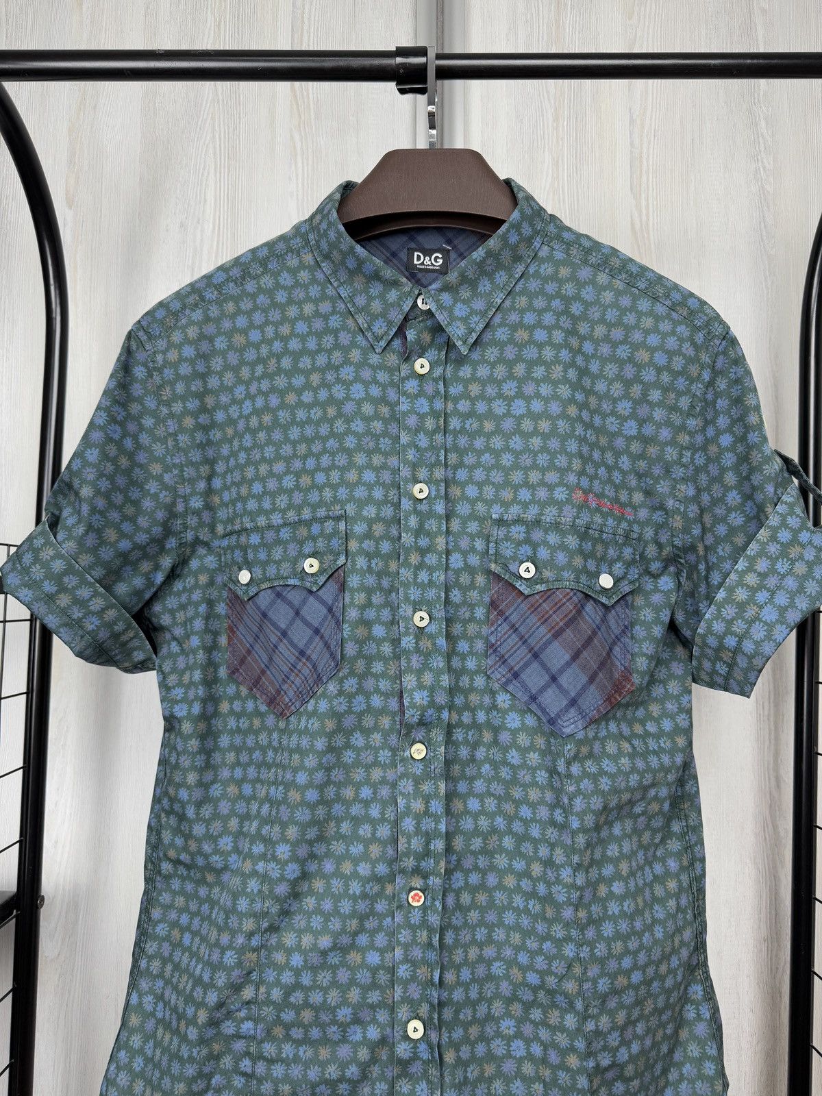 Dolce & Gabbana Dolce Gabbana D&G SS Shirt Dark Green Blue Floral Cotton 54 Size US L / EU 52-54 / 3 - 3 Thumbnail