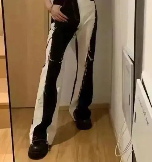 Japanese Brand Black And White Color Contrast High Waist Baggy Jeans Size US 32 / EU 48 - 2 Thumbnail