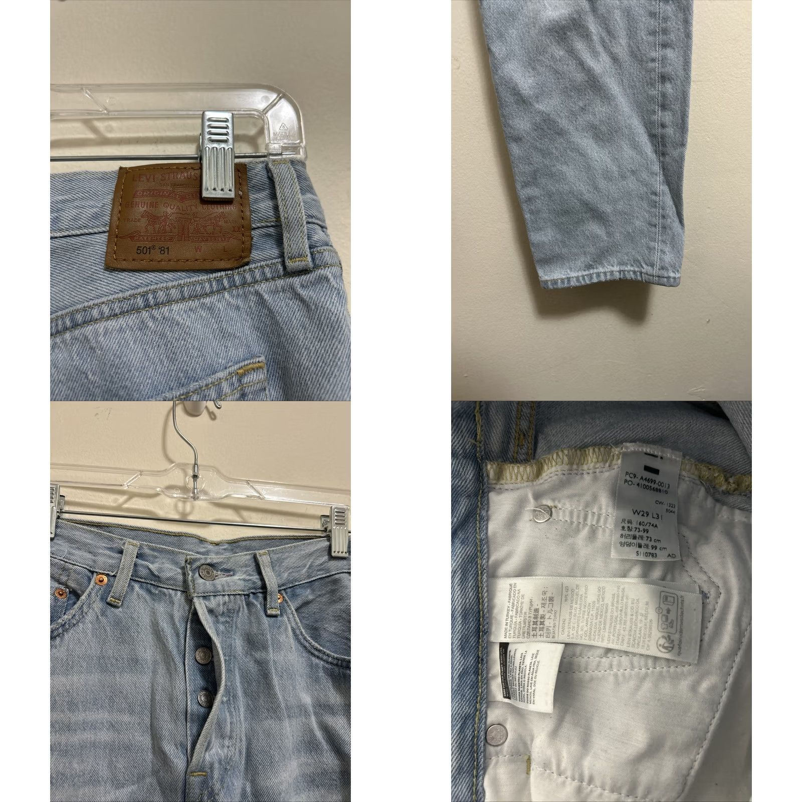 Levi's Levi's 501 Premium ‘81 Jeans Womens 29x31 Light Wash Denim Button Fly Straight 5-Pocket Regular Fit Blue Size 29" - 8 Thumbnail